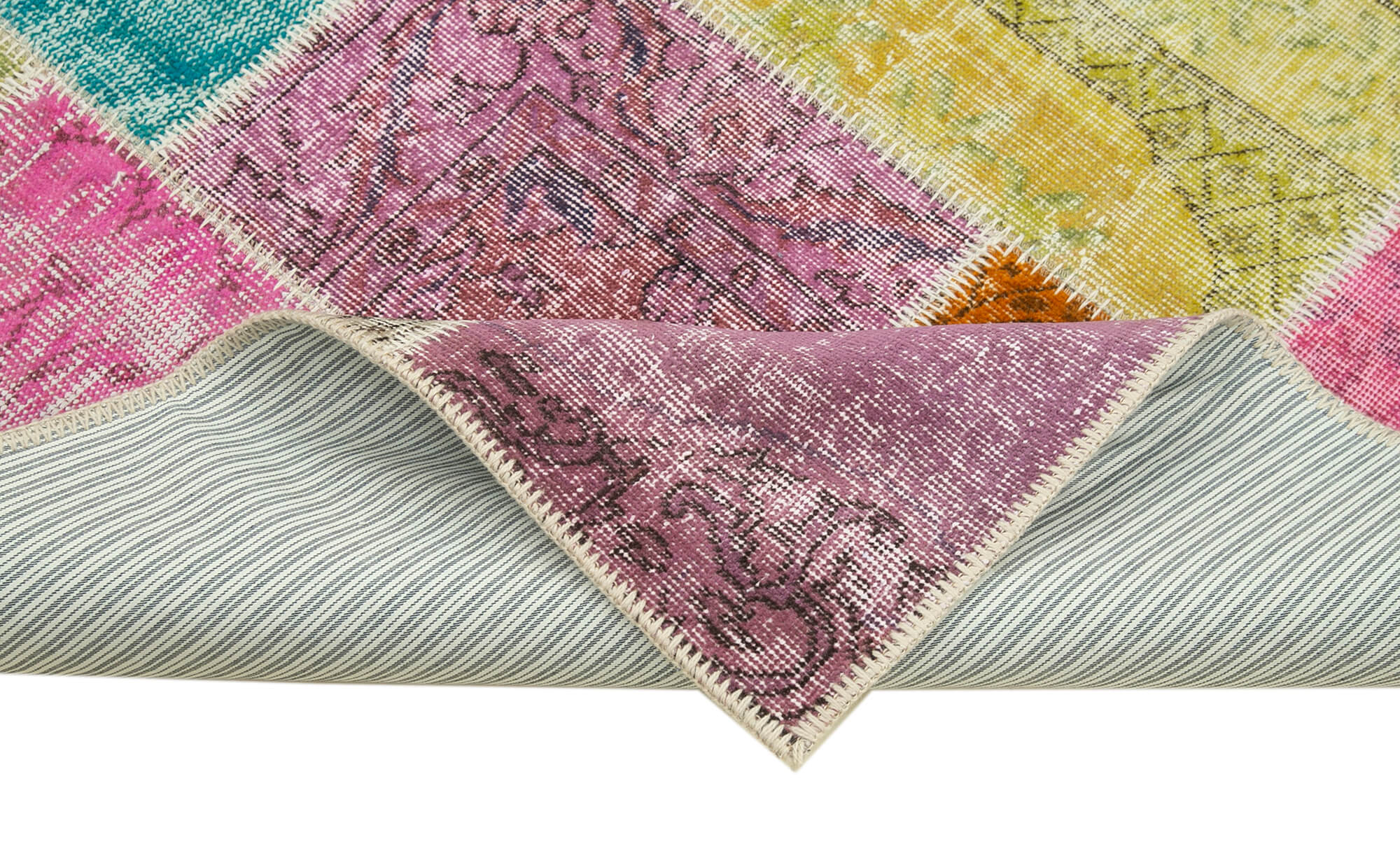Kirk Yama Blue Patchwork Cotton Wool Handmade Area Rug 4'9'' x 6'6''