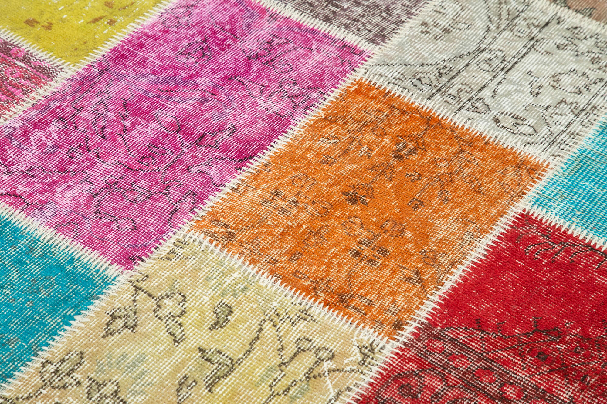 Handmade Area Rug - Kirk Yama Blue Patchwork Cotton Wool Carpet 4'9''x6'9''