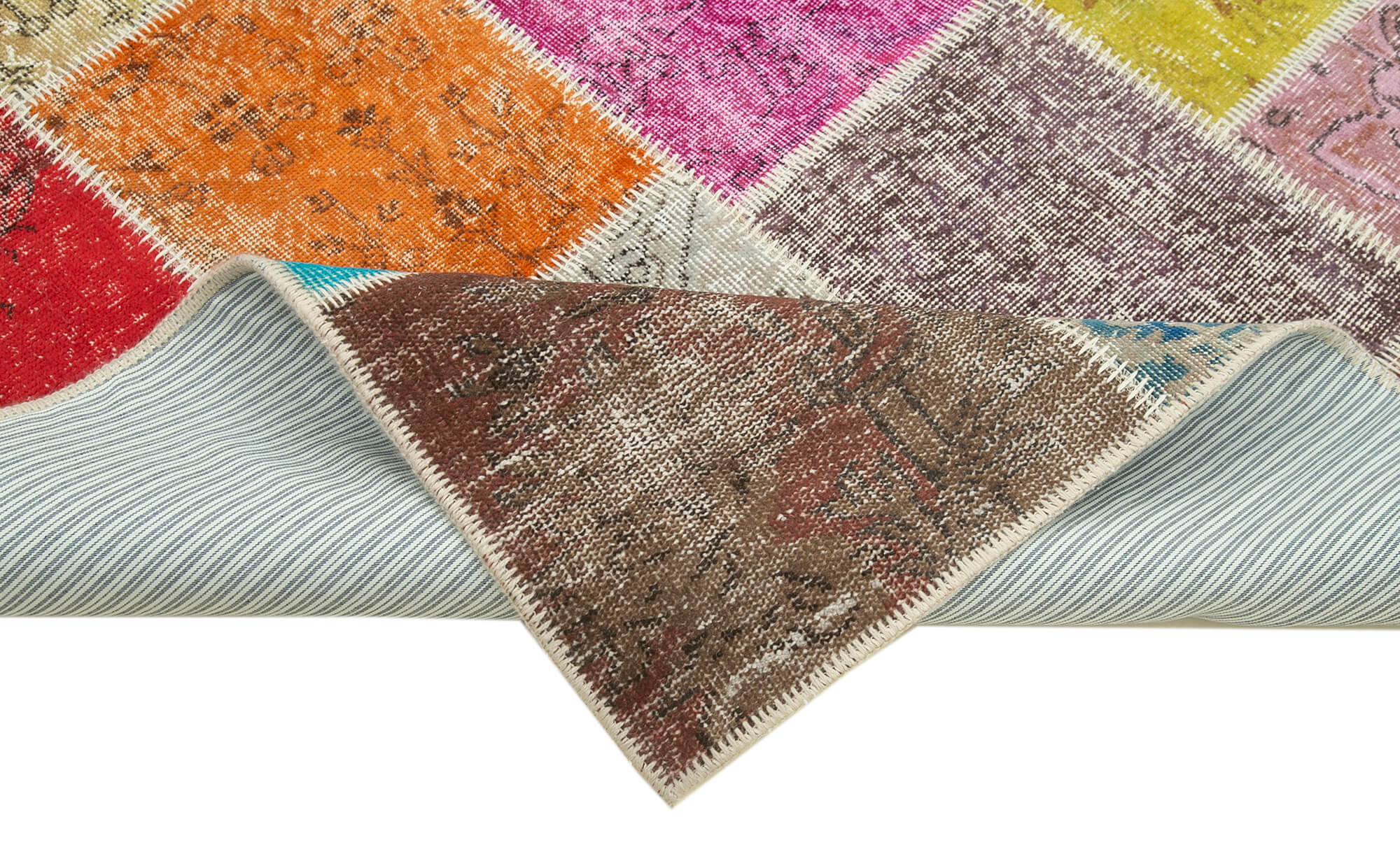 Handmade Area Rug - Kirk Yama Blue Patchwork Cotton Wool Carpet 4'9''x6'9''