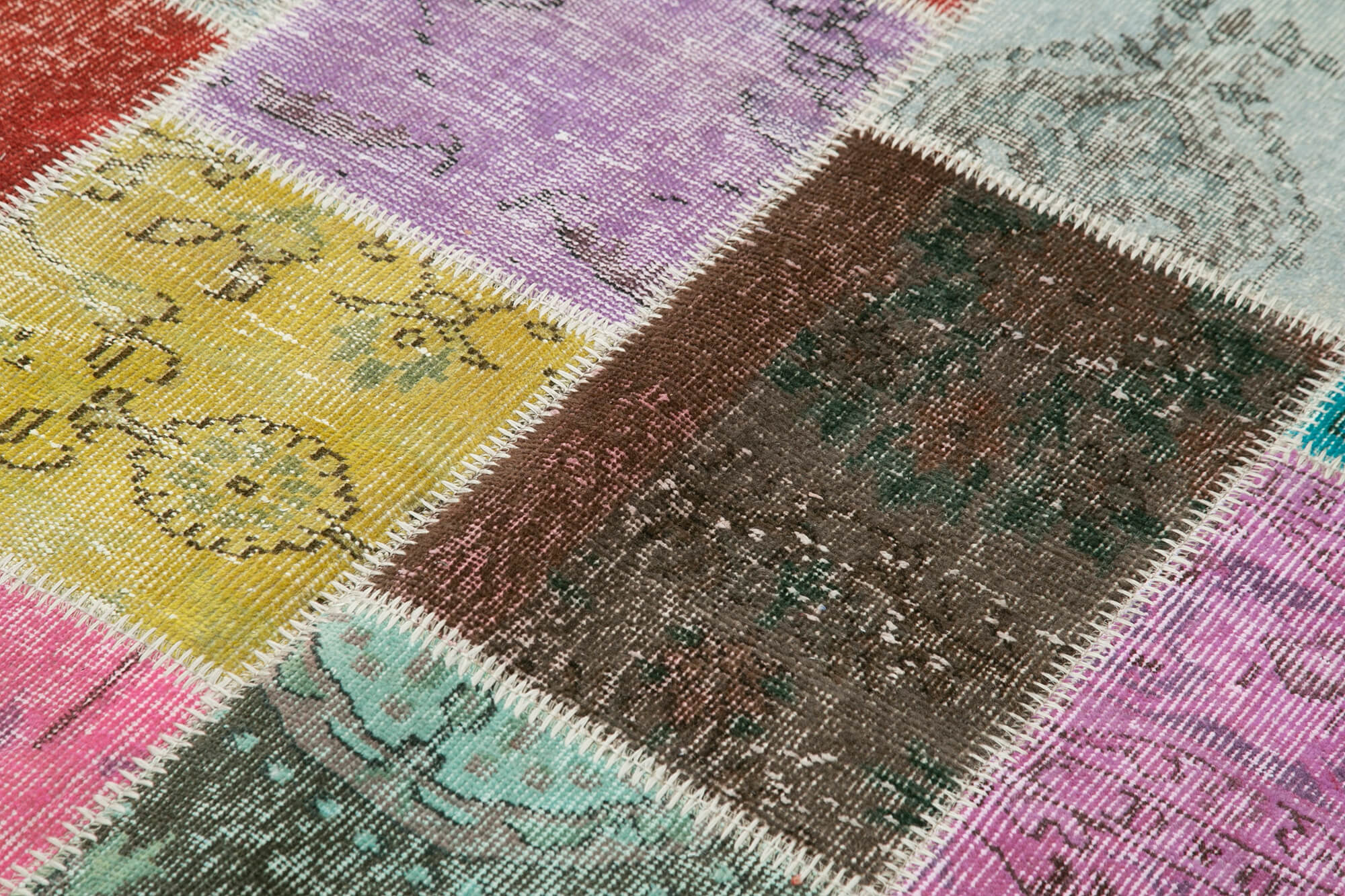 Handmade Area Rug – Blue Patchwork Cotton Wool Vintage Turkish Carpet 4'9''x6'8''