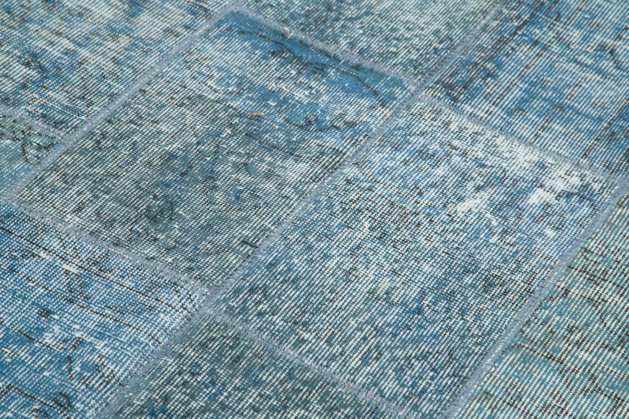 Handmade Area Rug – Blue Patchwork Cotton Wool Vintage Turkish Carpet 4'5''x6'9''