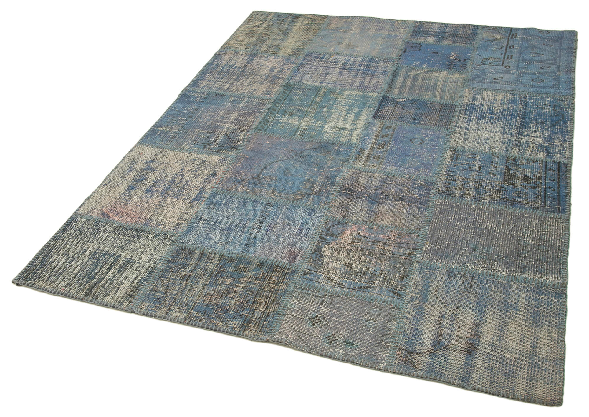 Handmade Area Rug – Kirk Yama Blue Patchwork Cotton Wool Carpet 4'11''x6'8''