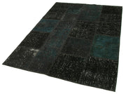 Handmade Patchwork Rug - Black Patchwork Carpet Cotton Wool Vintage Area Rug 4'9" x 6'10"