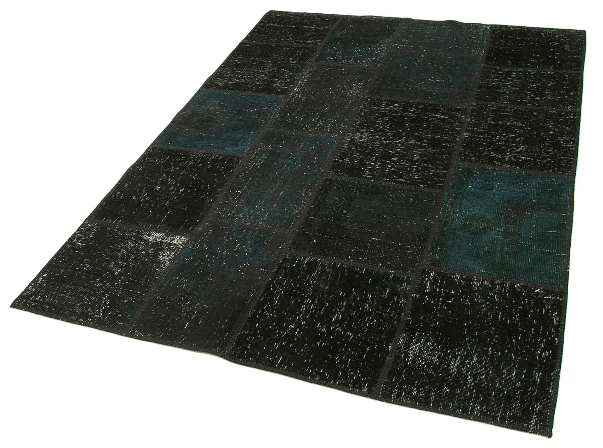 Handmade Patchwork Rug - Black Patchwork Carpet Cotton Wool Vintage Area Rug 4'9" x 6'10"