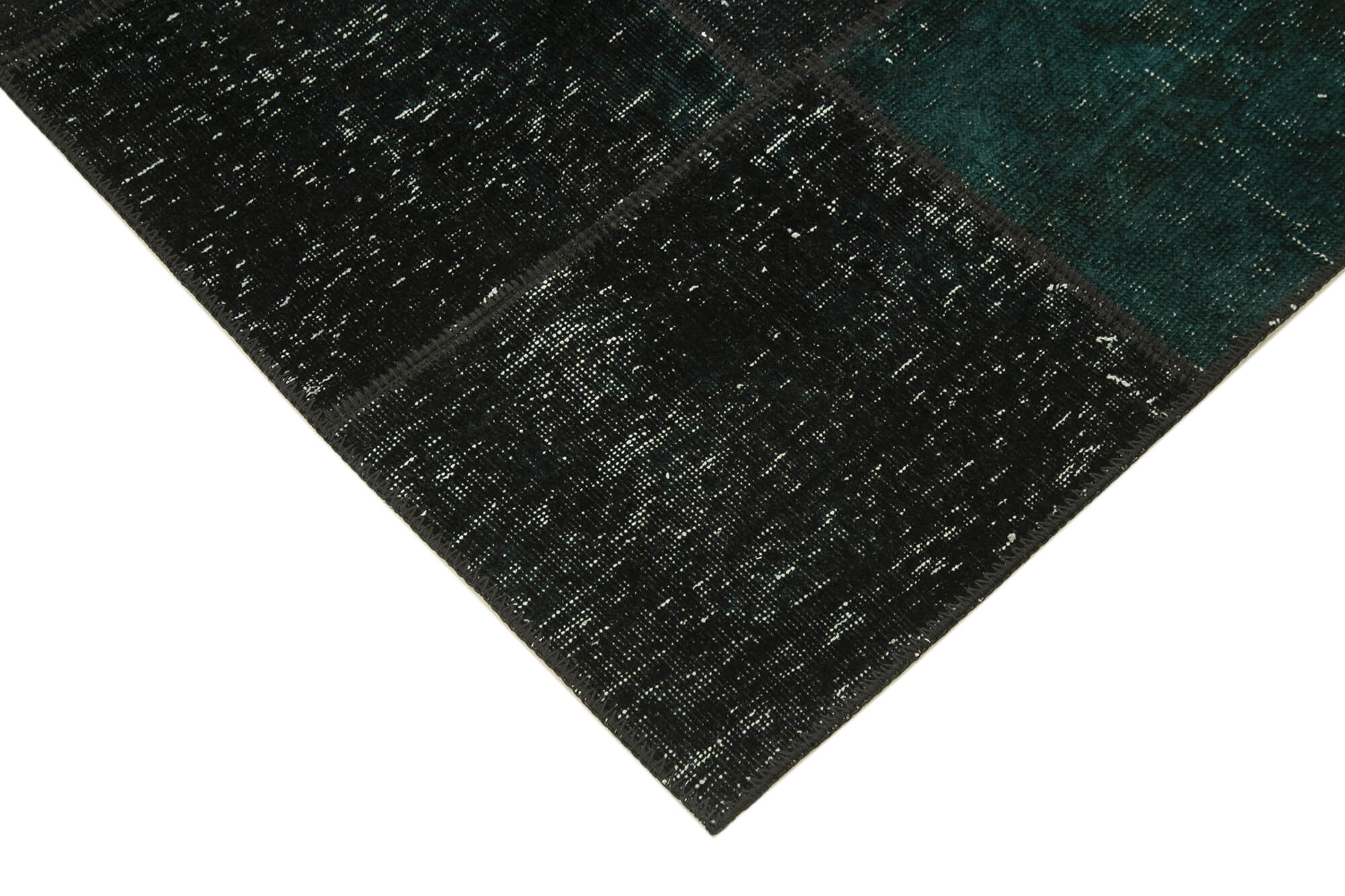Handmade Patchwork Rug - Black Patchwork Carpet Cotton Wool Vintage Area Rug 4'9" x 6'10"