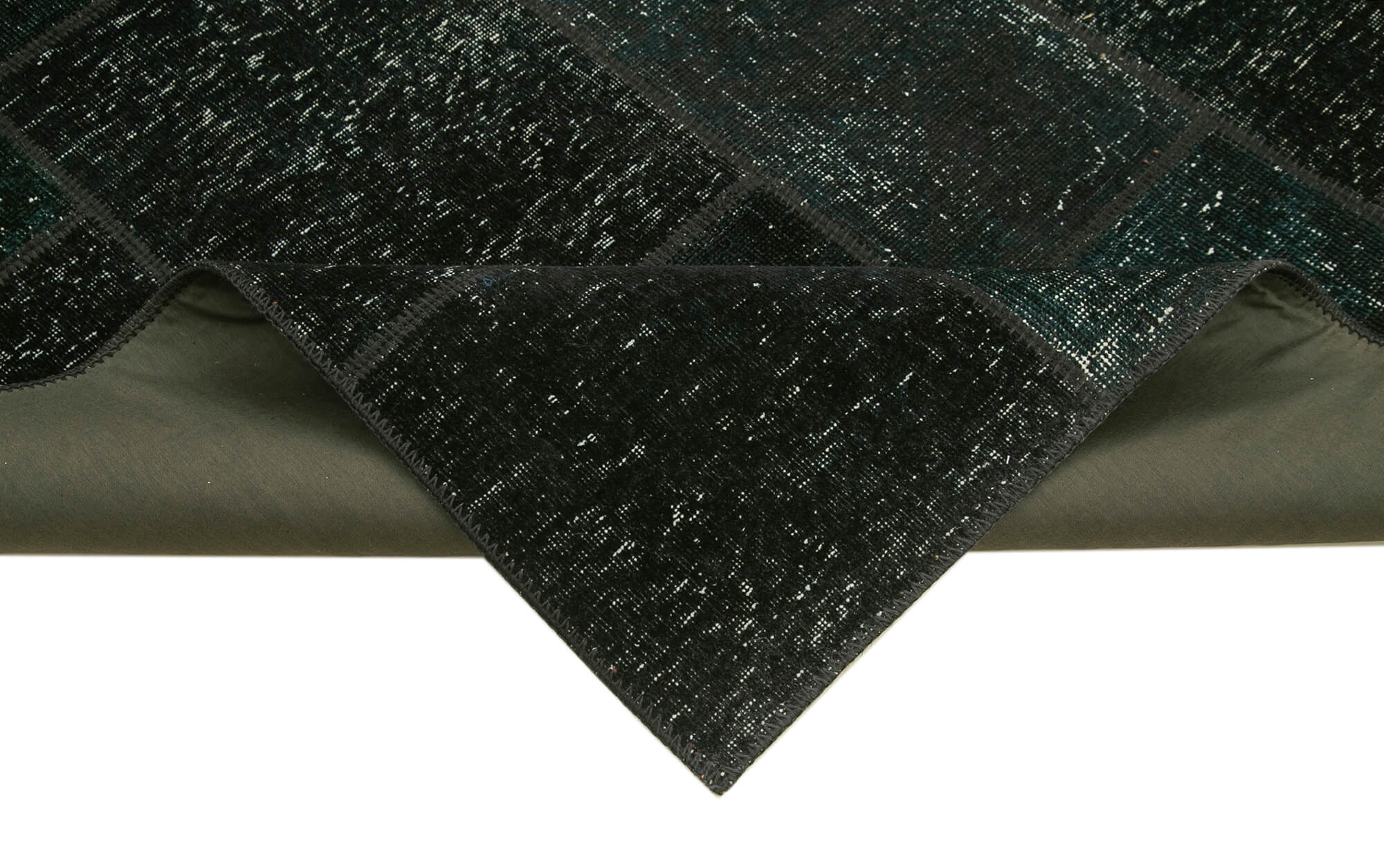 Handmade Patchwork Rug - Black Patchwork Carpet Cotton Wool Vintage Area Rug 4'9" x 6'10"