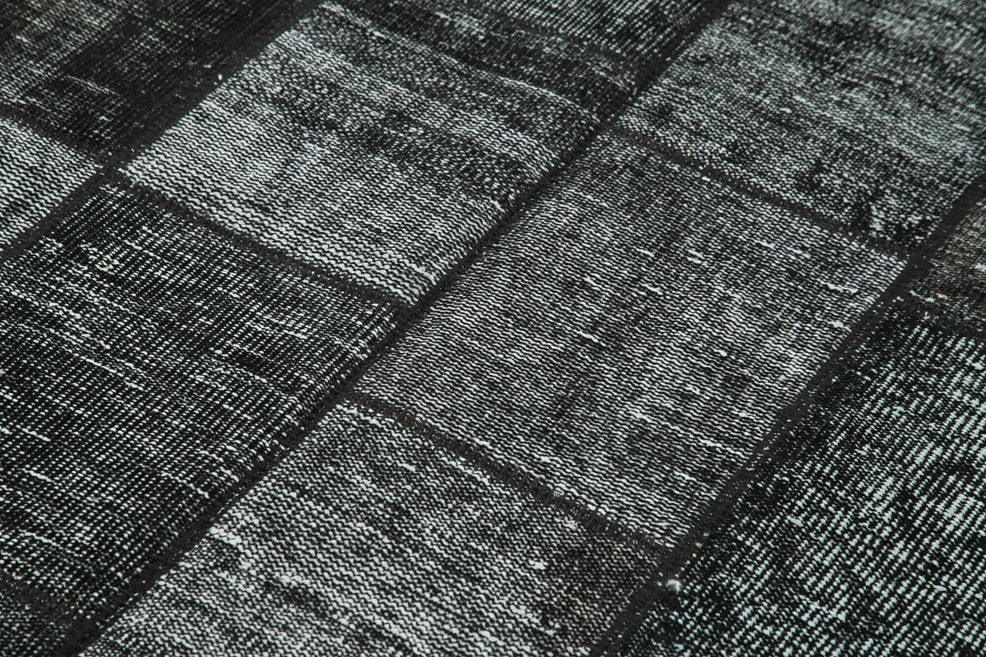Handmade Area Rug - Black Patchwork Cotton Wool Vintage Handwoven Carpet 4'5''x6'9''
