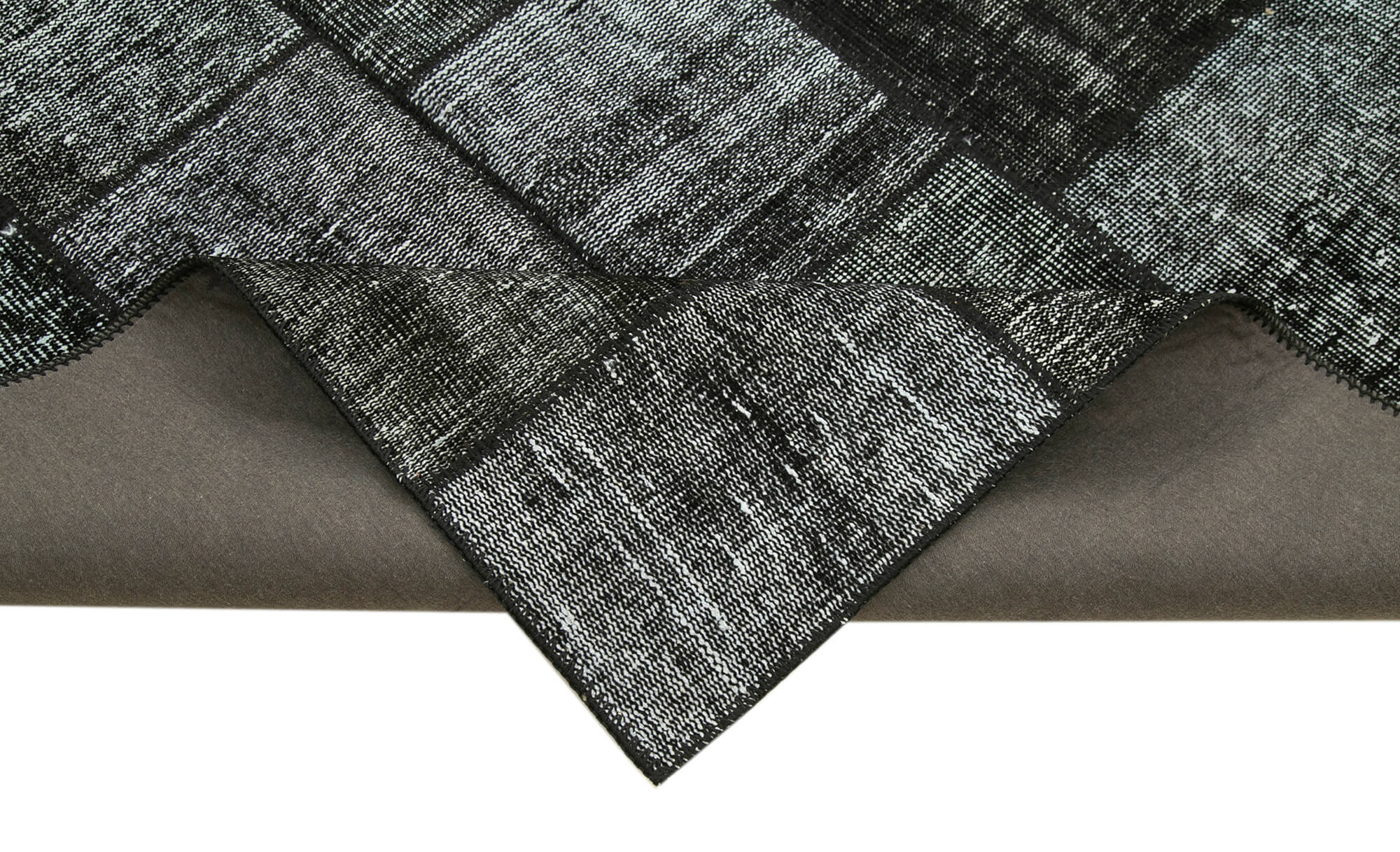 Handmade Area Rug - Black Patchwork Cotton Wool Vintage Handwoven Carpet 4'5''x6'9''