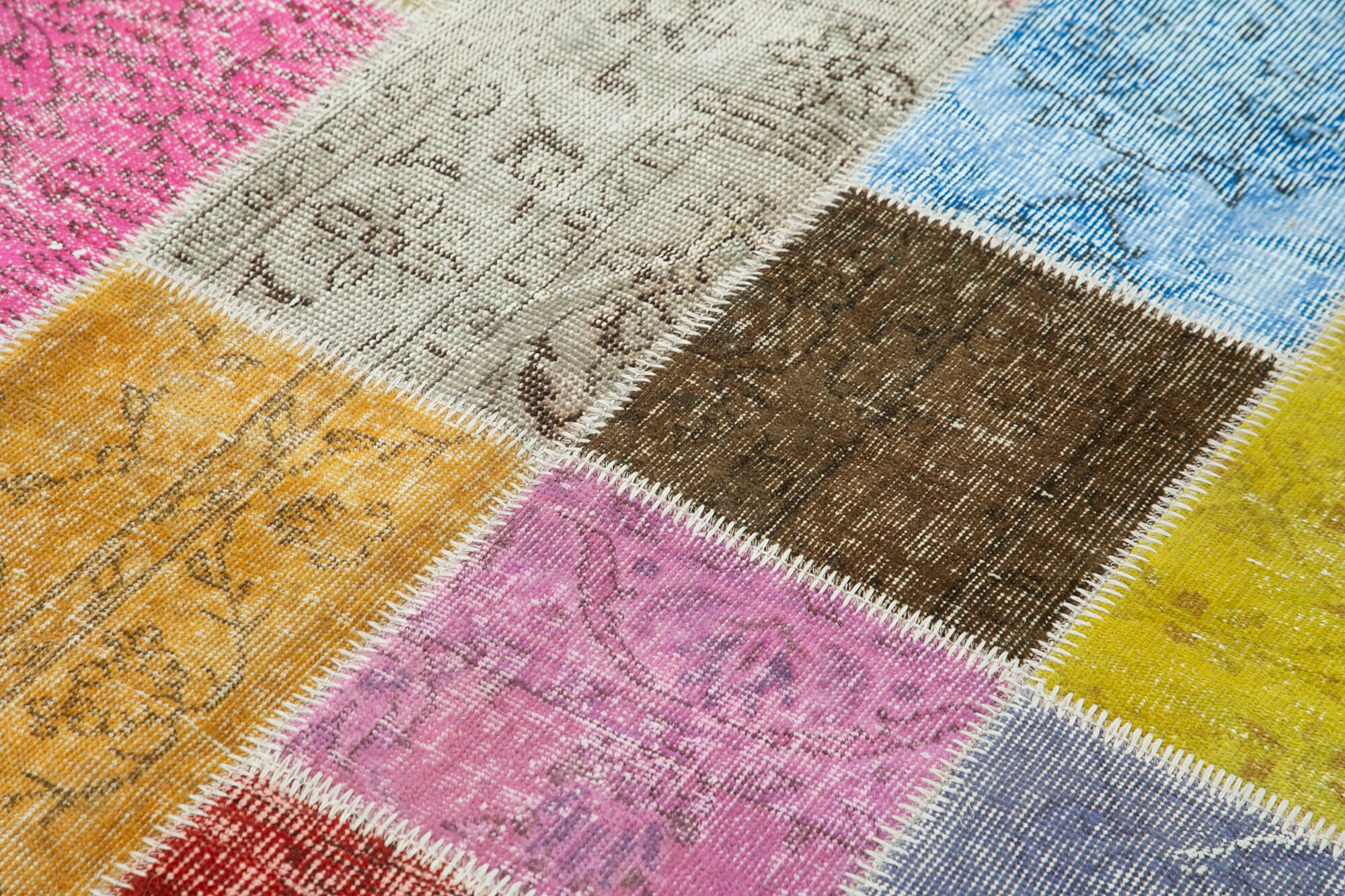 Handmade Area Rug - Blue Patchwork Cotton Wool Vintage Turkish Carpet 4'9" x 6'8"