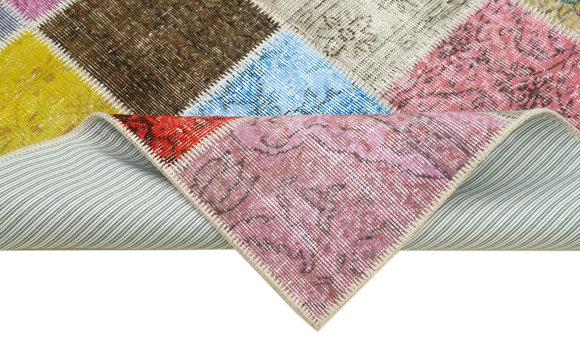 Handmade Area Rug - Blue Patchwork Cotton Wool Vintage Turkish Carpet 4'9" x 6'8"