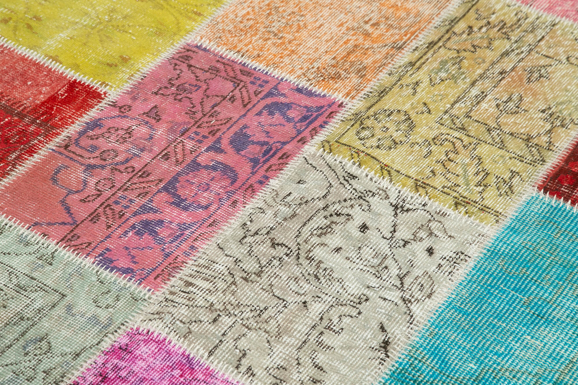 Handmade Area Rug – Blue Patchwork Cotton Wool Vintage Handwoven Carpet 4'8''x6'11''