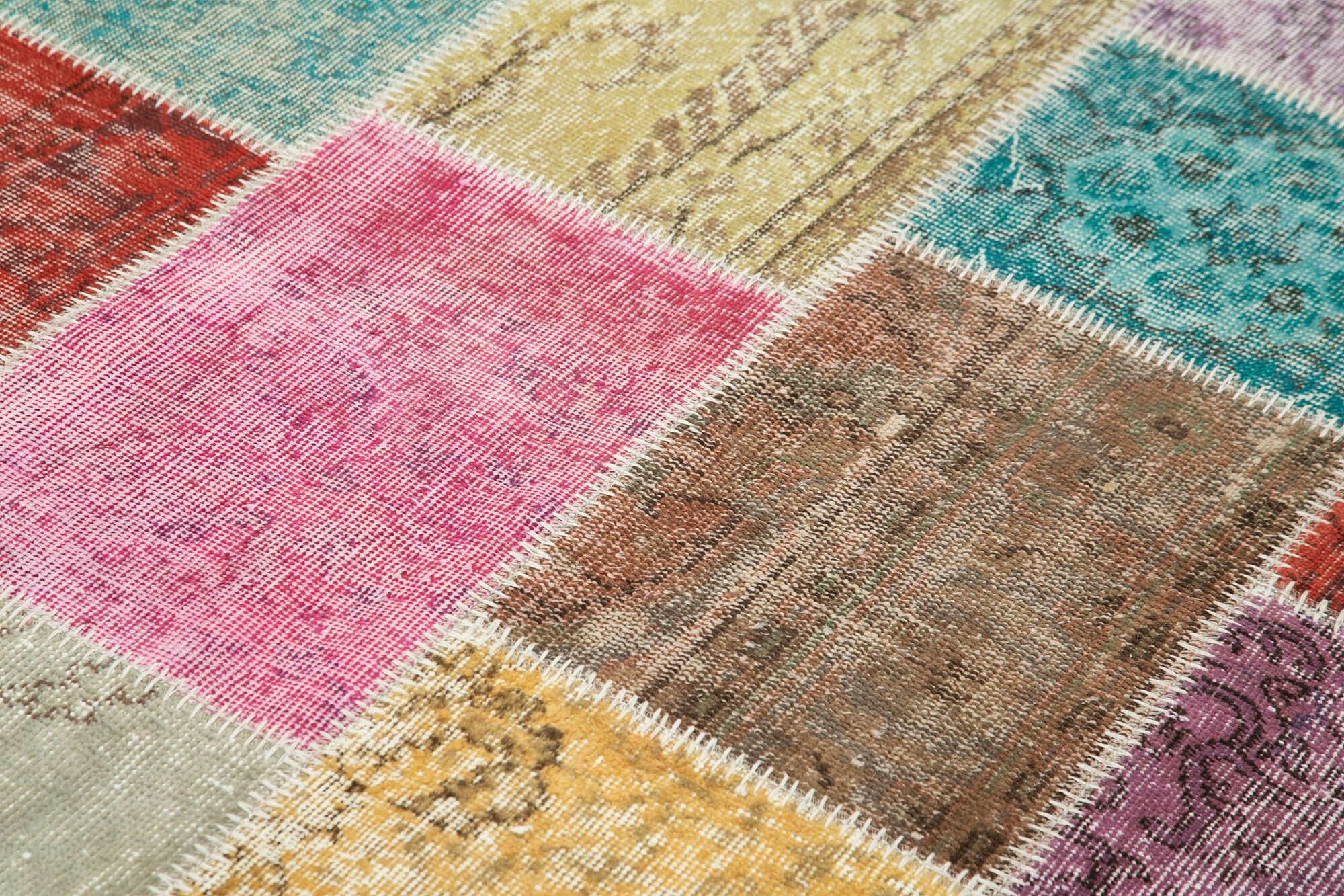 Handmade Area Rug - Blue Patchwork Cotton Wool Vintage Turkish Carpet 4'9''x6'9''
