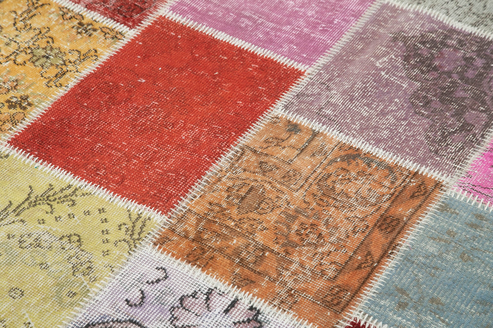 Handmade Area Rug - Blue Patchwork Cotton Wool Carpet 4'9'' x 6'11'' Durable Soft Texture