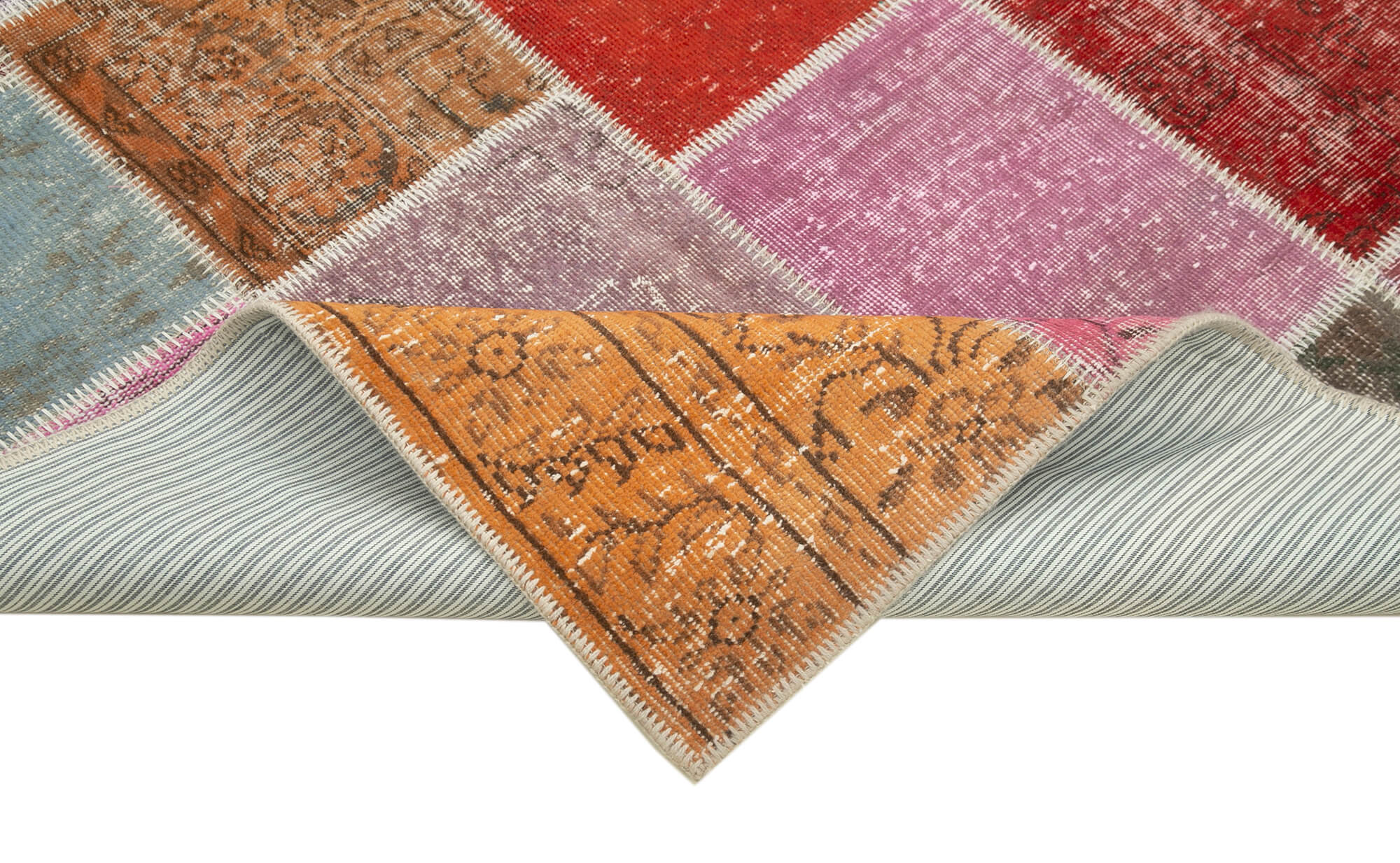 Handmade Area Rug - Blue Patchwork Cotton Wool Carpet 4'9'' x 6'11'' Durable Soft Texture
