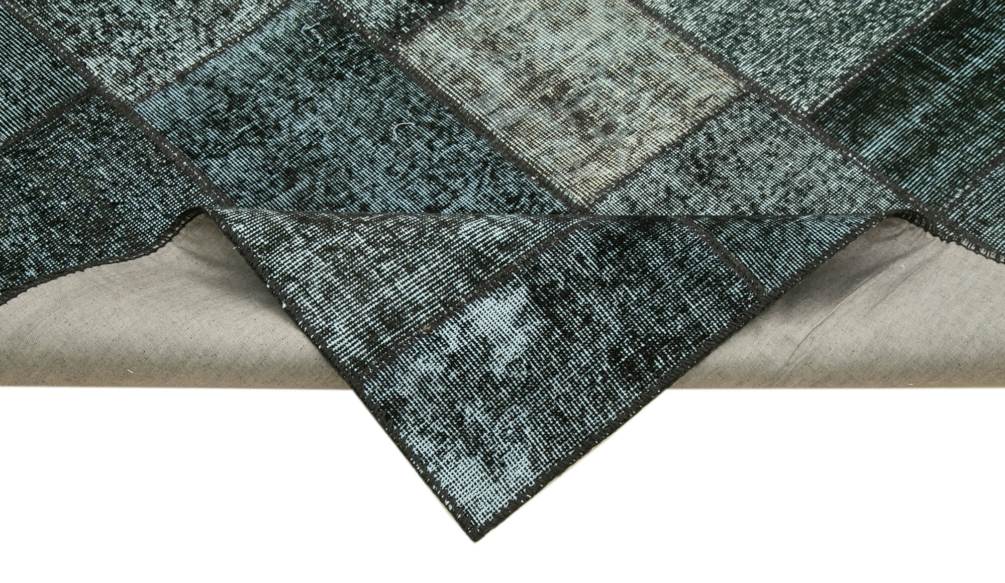 Handmade Area Rug – Black Patchwork Cotton Wool Vintage Hand Woven Carpet 4'5''x6'9''