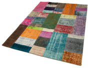 Handmade Area Rug – Blue Patchwork Cotton Wool Turkish Carpet 4'7'' x 6'7''