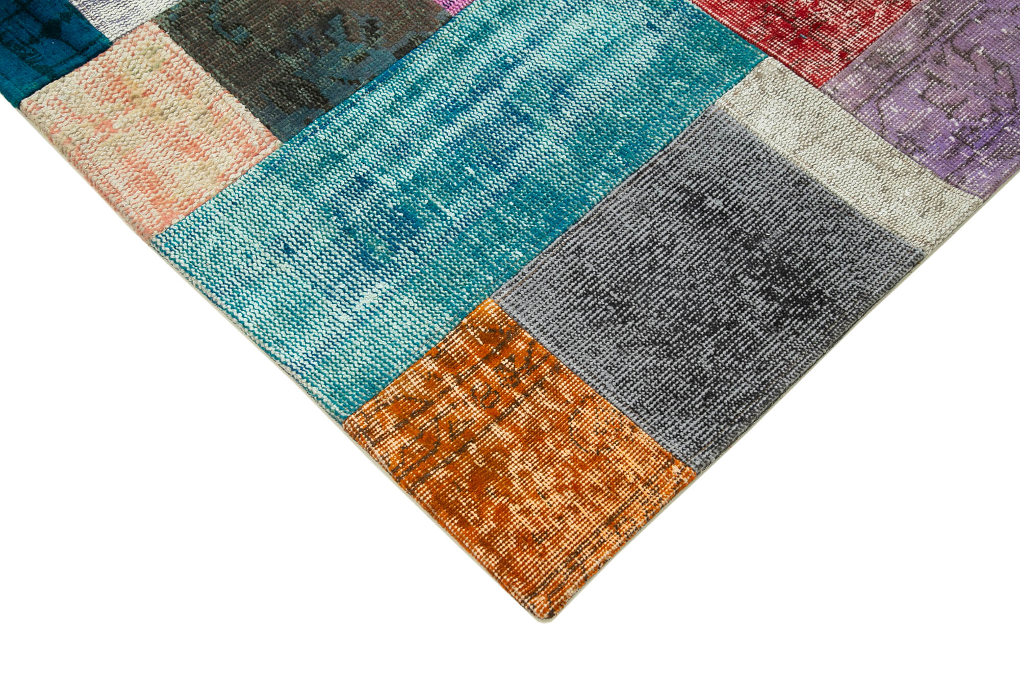 Handmade Area Rug – Blue Patchwork Cotton Wool Turkish Carpet 4'7'' x 6'7''