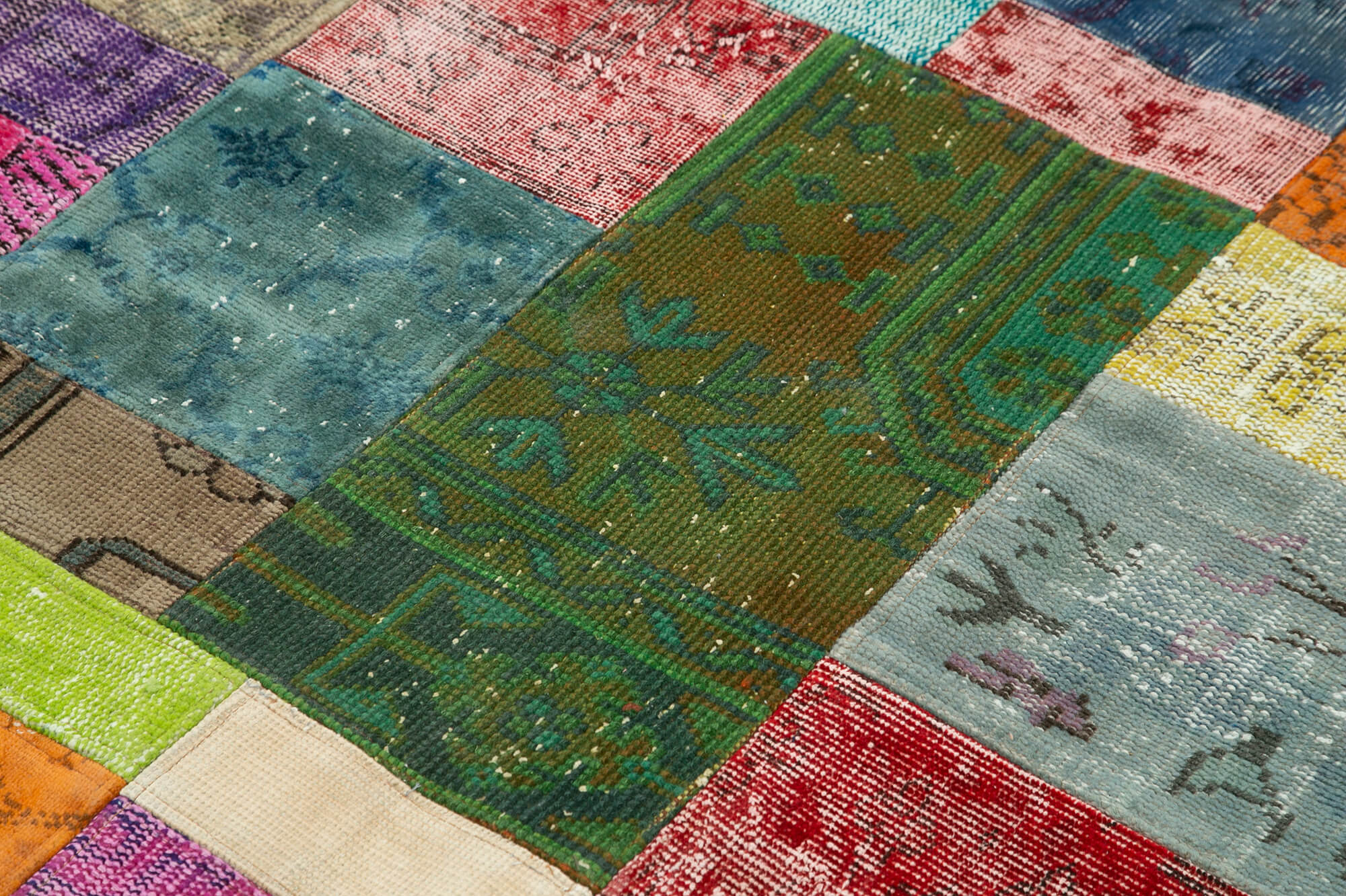 Handmade Area Rug – Blue Patchwork Cotton Wool Turkish Carpet 4'7'' x 6'7''