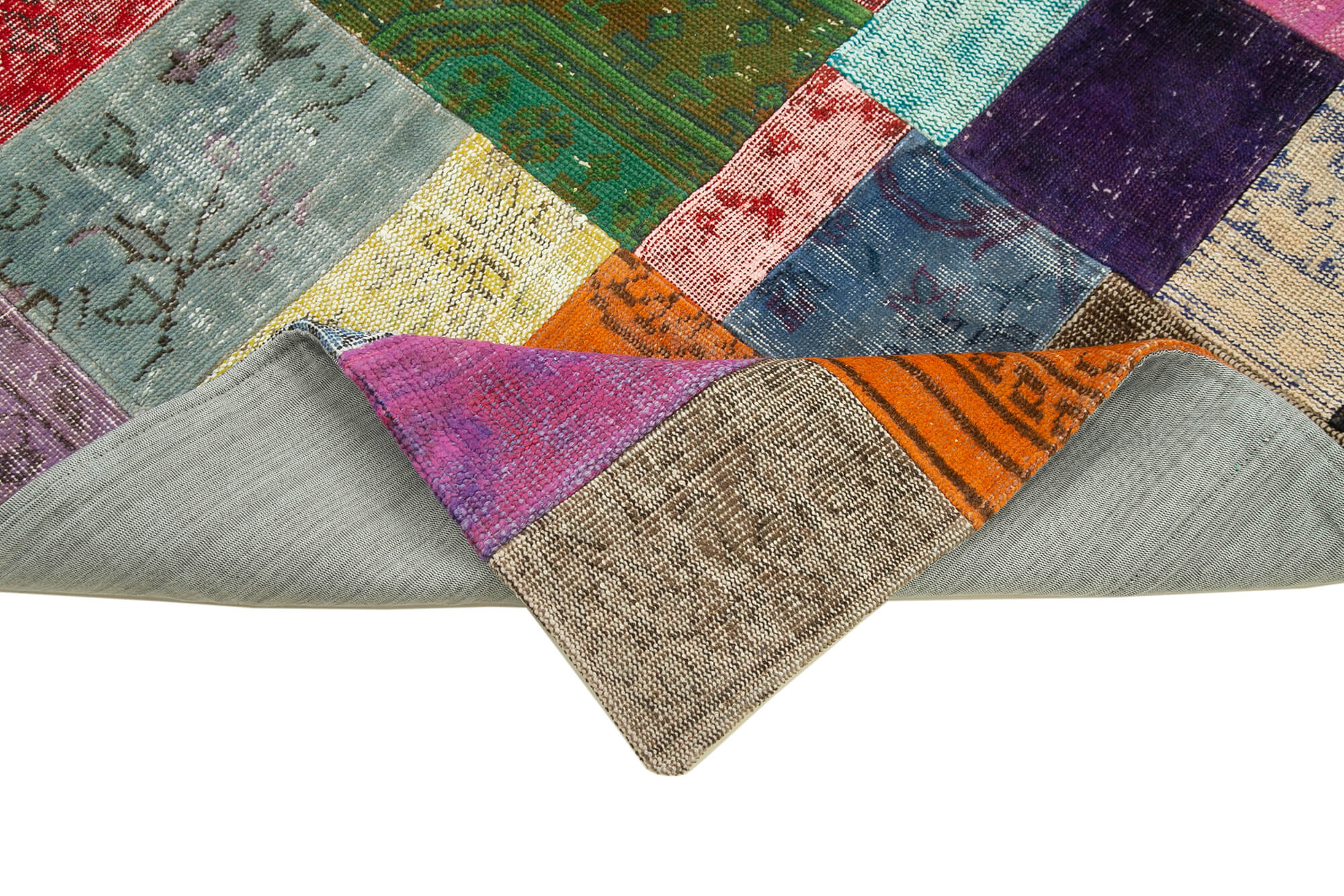 Handmade Area Rug – Blue Patchwork Cotton Wool Turkish Carpet 4'7'' x 6'7''