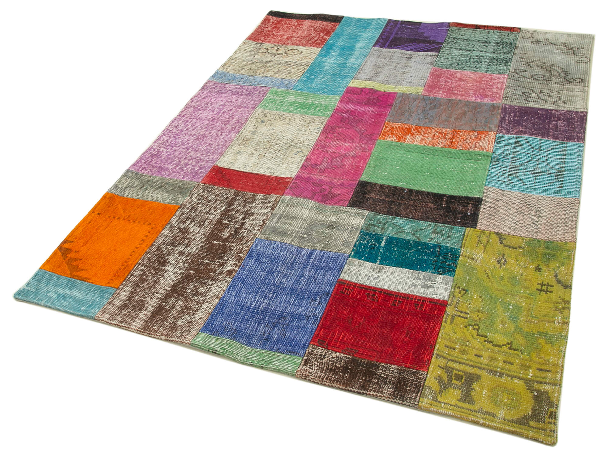 Handmade Area Rug - Kirk Yama Blue Patchwork Cotton Wool Carpet 4'8" x 6'7"