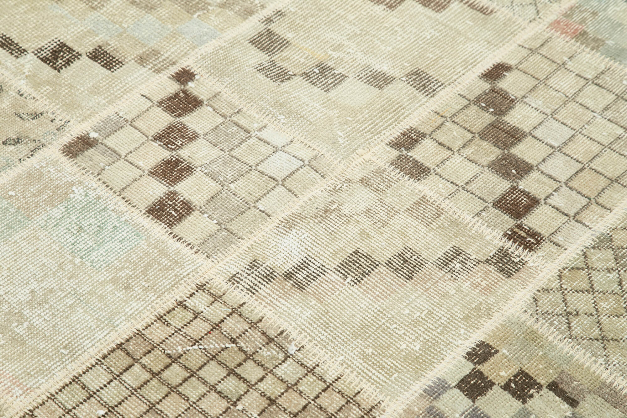 Handmade Area Rug - Beige Patchwork Cotton Wool Vintage Handwoven Carpet 4'5''x5'11''