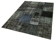 Handmade Patchwork Rug - Black Cotton Wool Vintage Area Rug 4'9'' x 6'8''