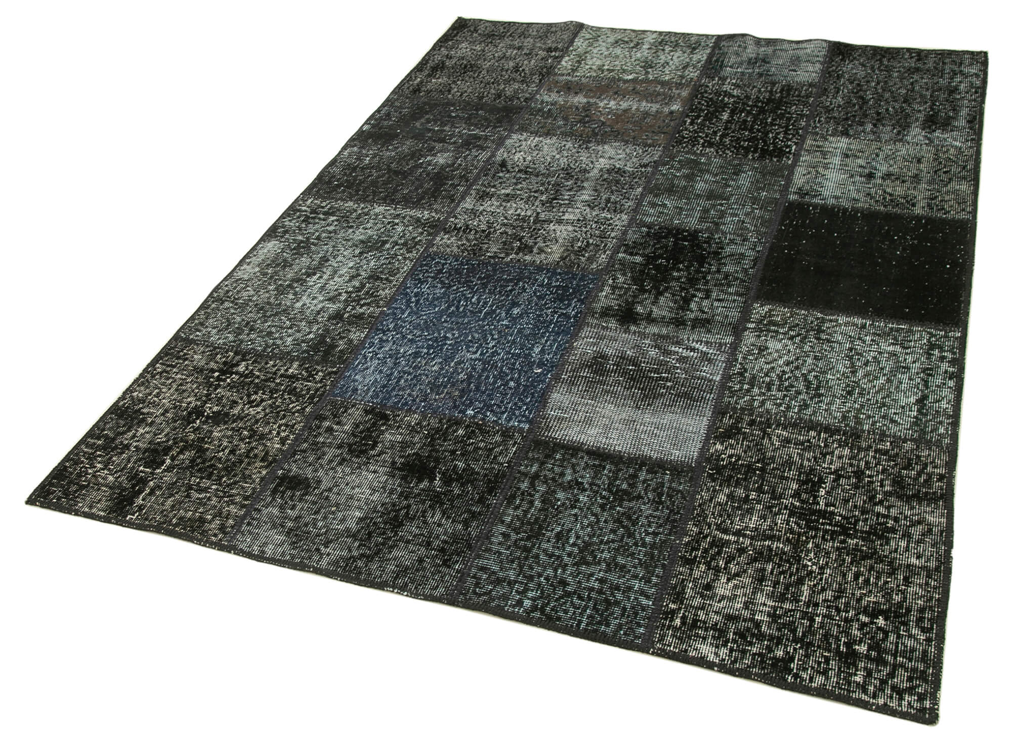 Handmade Patchwork Rug - Black Cotton Wool Vintage Area Rug 4'9'' x 6'8''