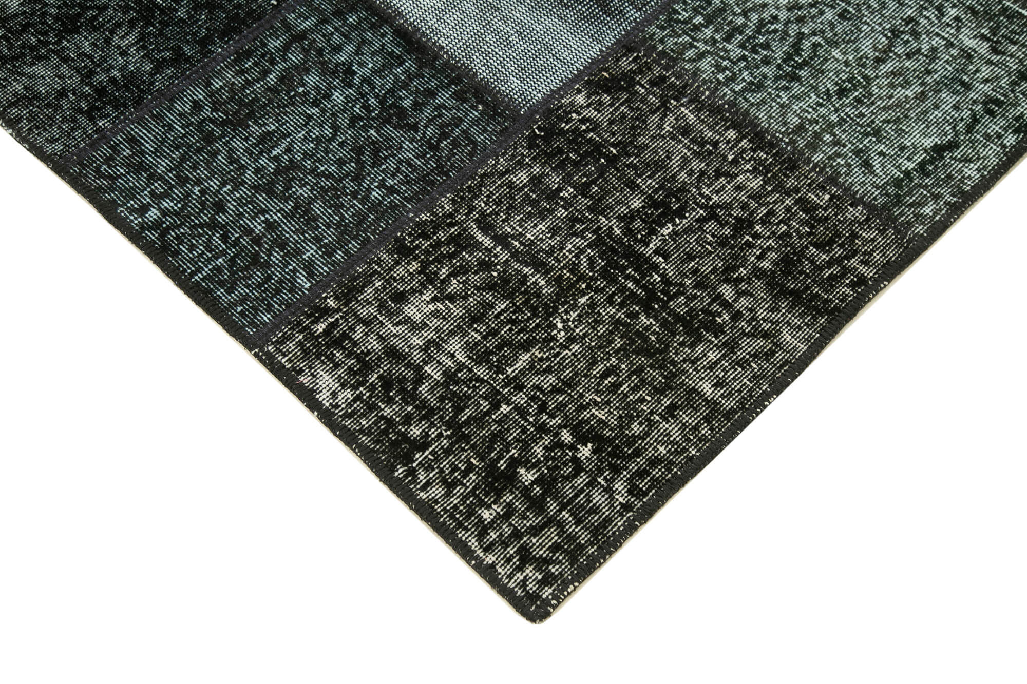 Handmade Patchwork Rug - Black Cotton Wool Vintage Area Rug 4'9'' x 6'8''