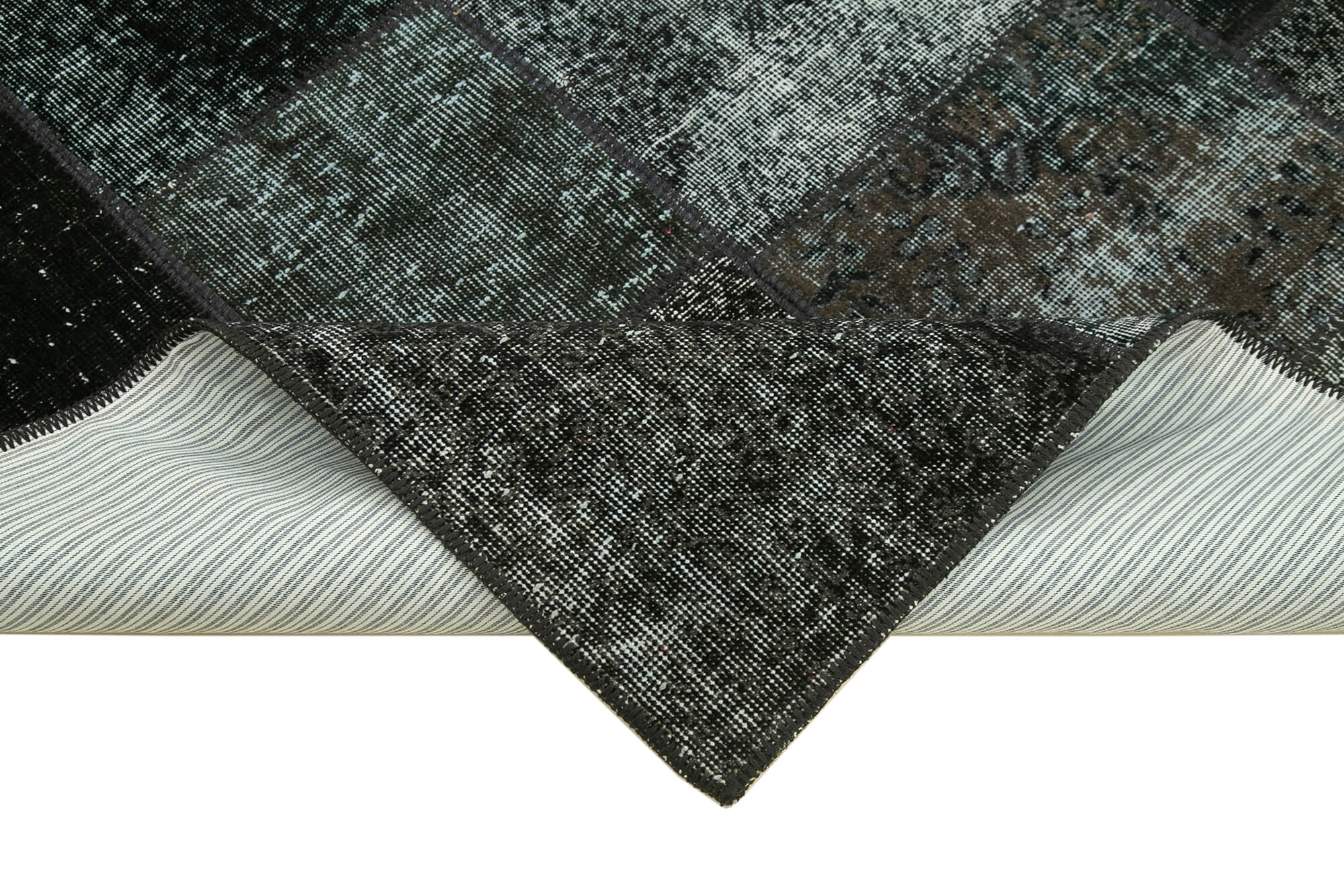 Handmade Patchwork Rug - Black Cotton Wool Vintage Area Rug 4'9'' x 6'8''