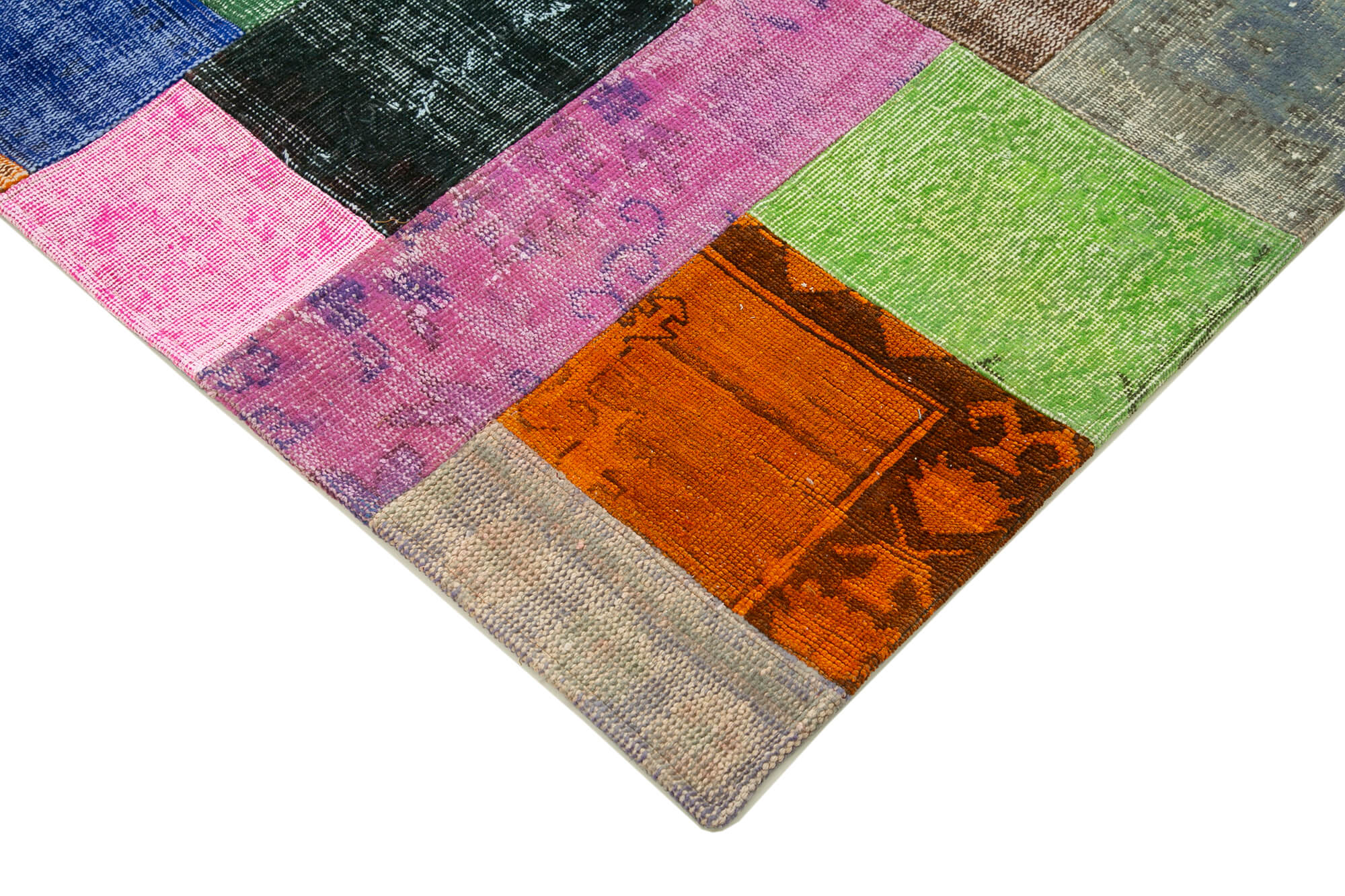 Handmade Area Rug - Blue Patchwork Cotton Wool Durable Turkish Carpet 4'8''x6'7''