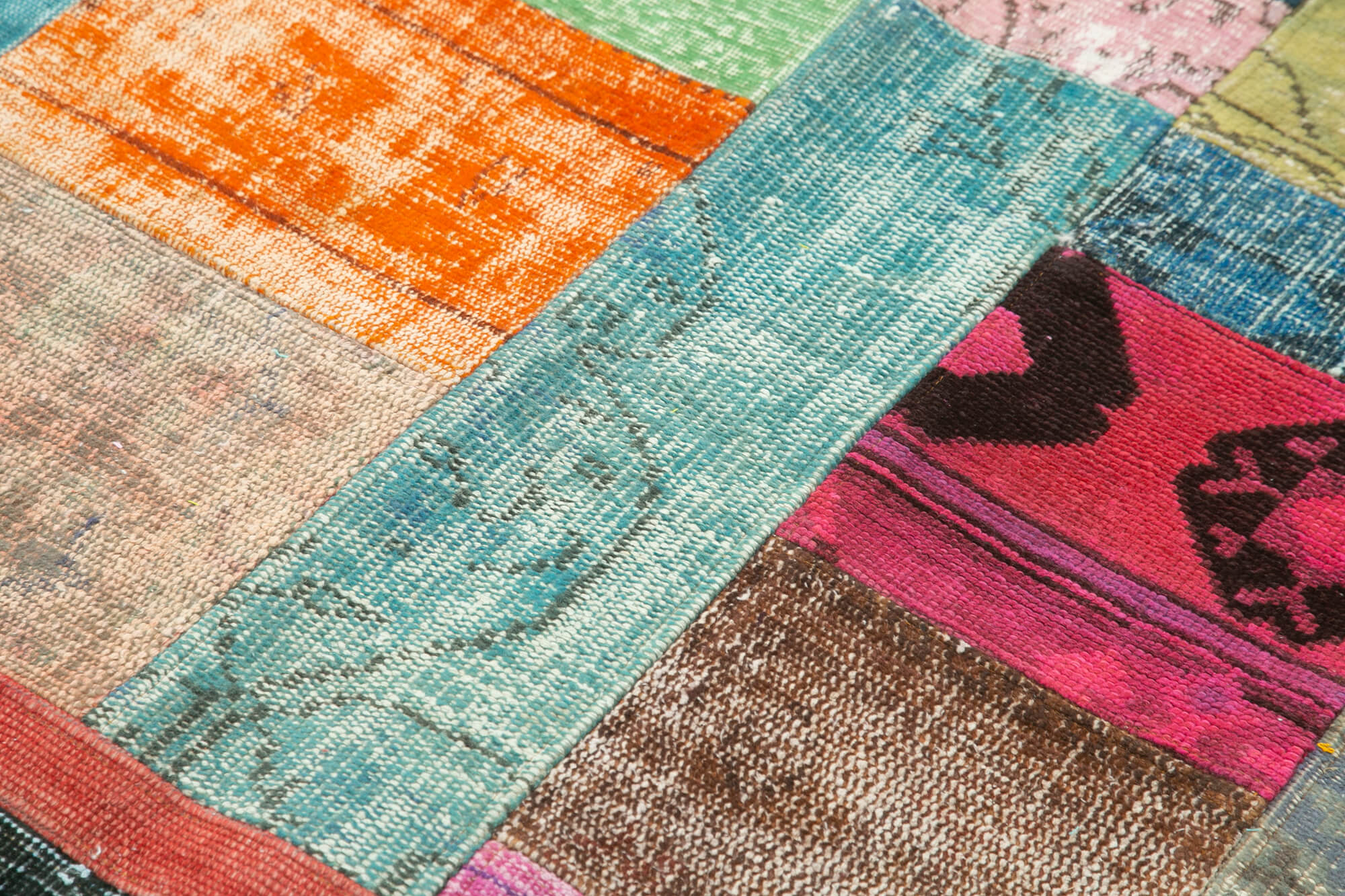 Handmade Area Rug - Blue Patchwork Cotton Wool Durable Turkish Carpet 4'8''x6'7''