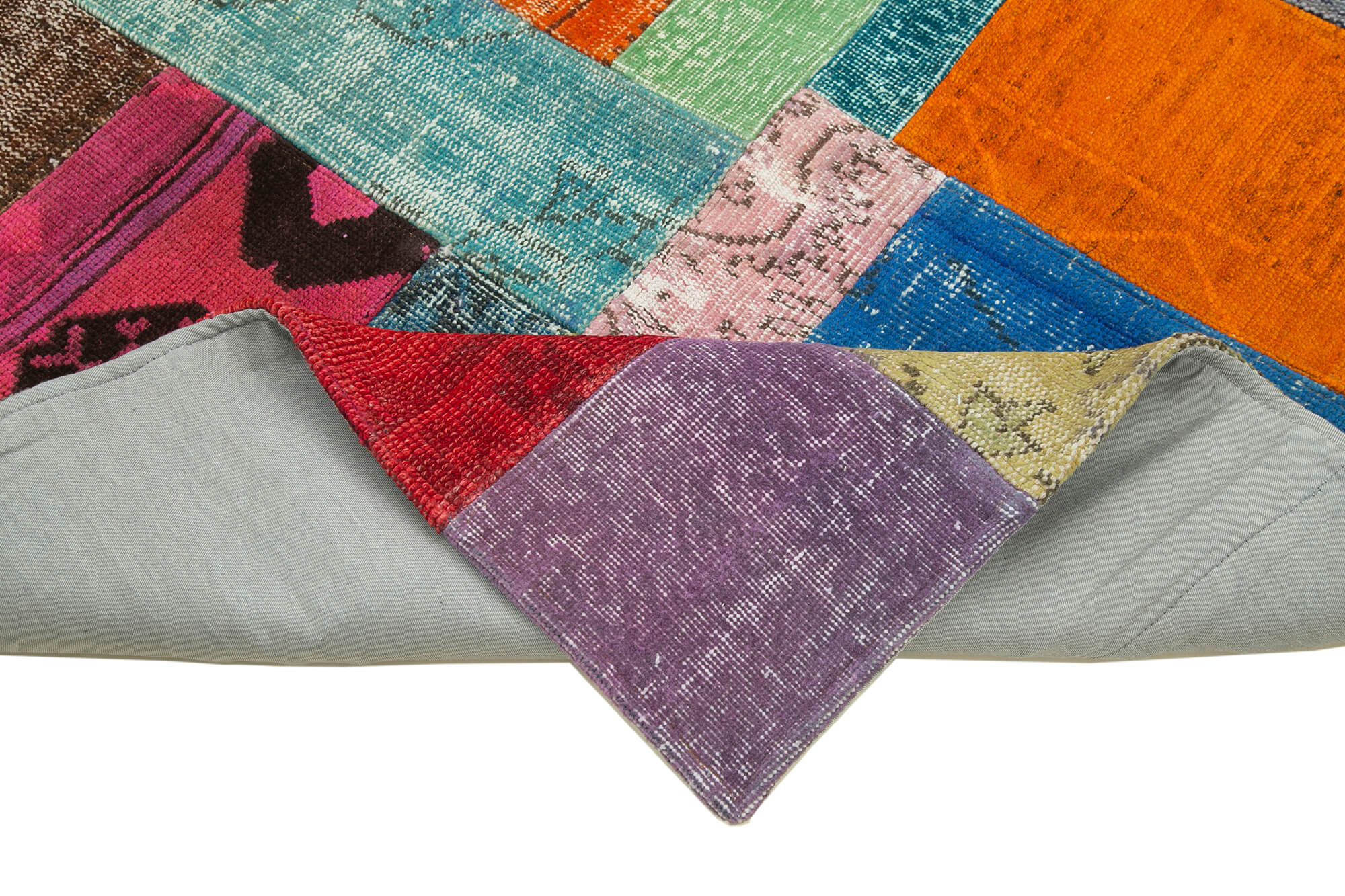 Handmade Area Rug - Blue Patchwork Cotton Wool Durable Turkish Carpet 4'8''x6'7''