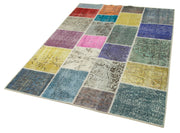 Handmade Patchwork Rug – Kirk Yama Blue Cotton Wool Vintage Area Rug 4'9''x6'8''