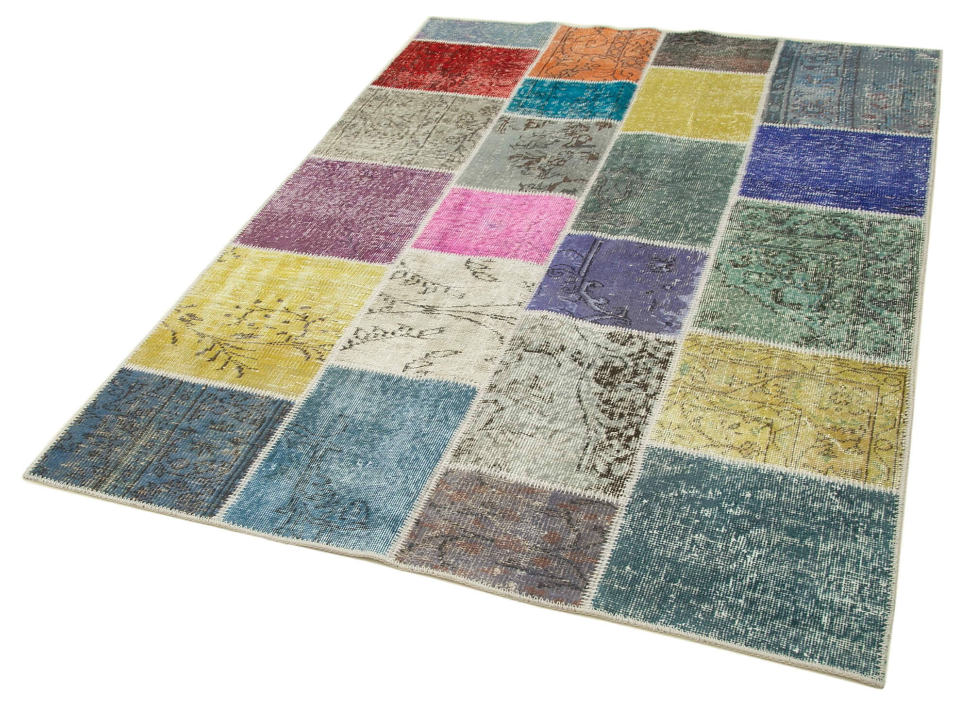 Handmade Patchwork Rug – Kirk Yama Blue Cotton Wool Vintage Area Rug 4'9''x6'8''