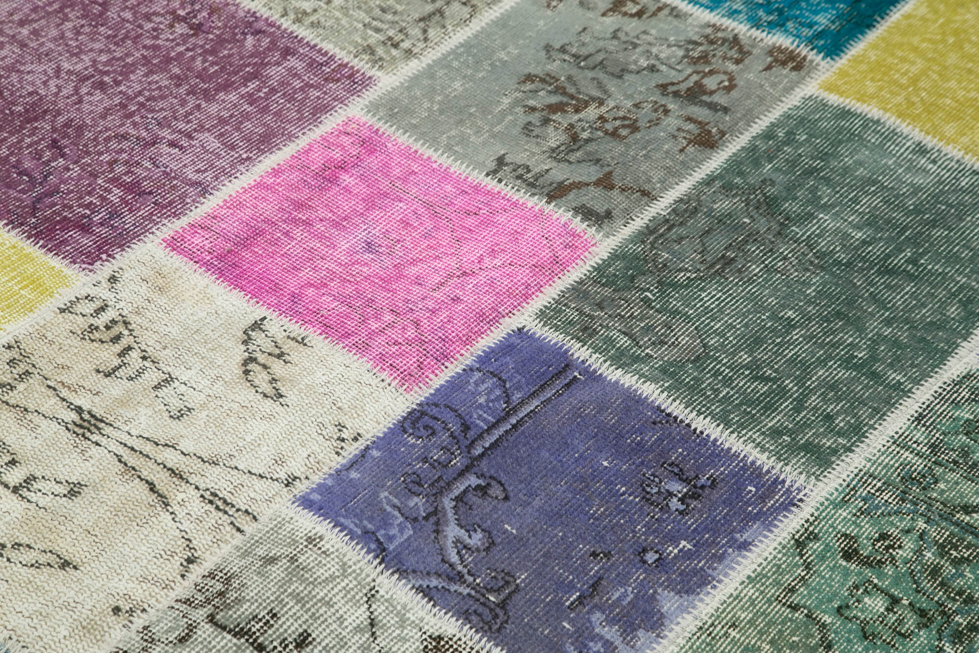Handmade Patchwork Rug – Kirk Yama Blue Cotton Wool Vintage Area Rug 4'9''x6'8''