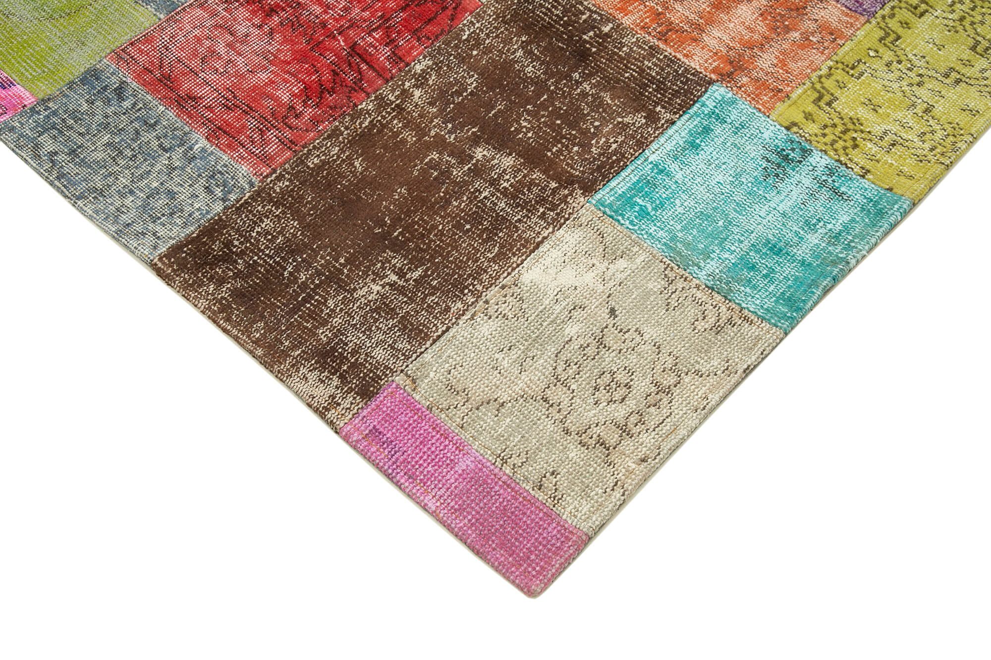 Handmade Area Rug - Blue Patchwork Cotton Wool Vintage Handwoven Carpet 4'8"x6'7"
