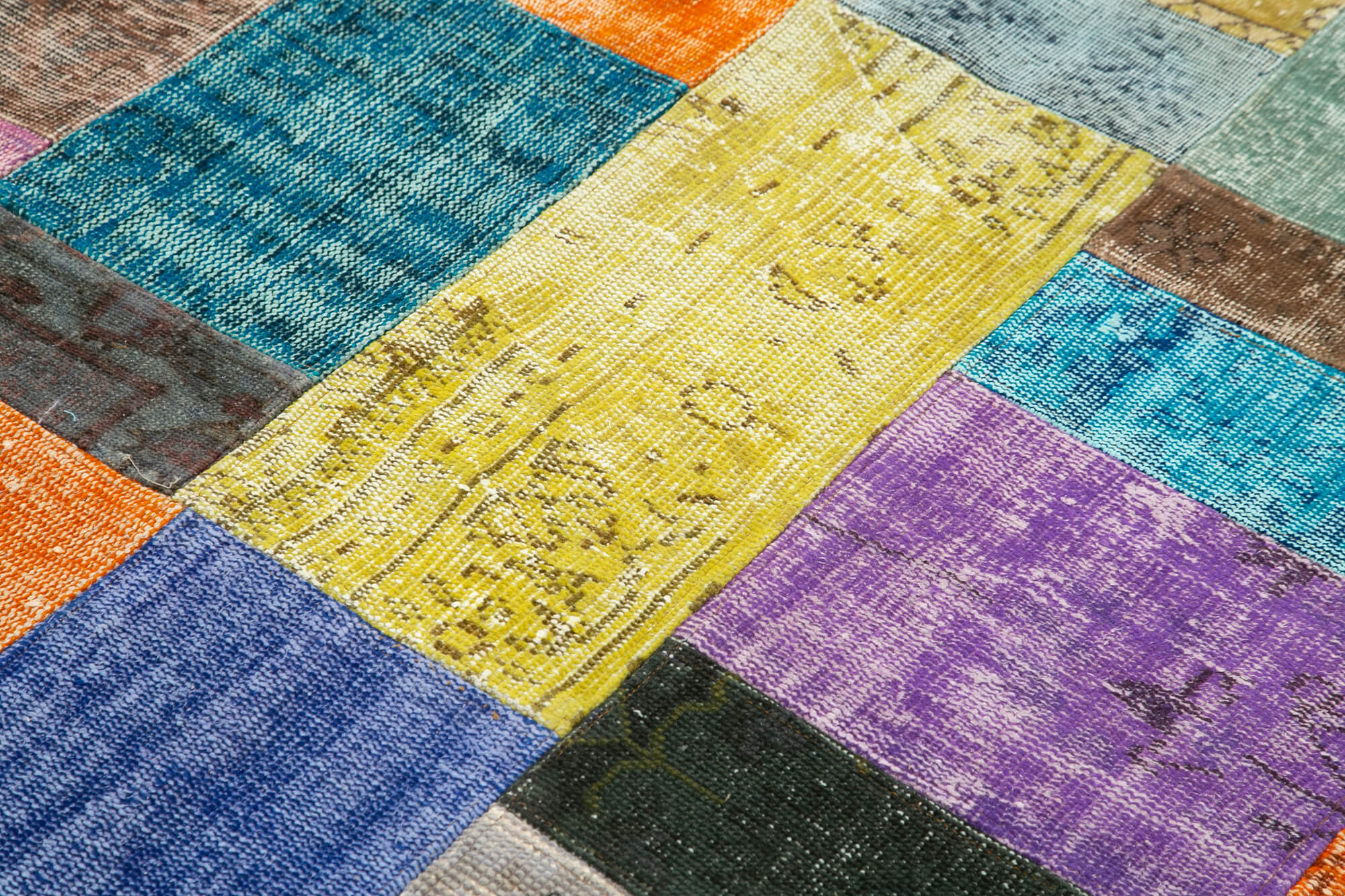 Handmade Area Rug - Blue Patchwork Rug With Wool Cotton Carpet 4'8''x6'8'' by Agacan