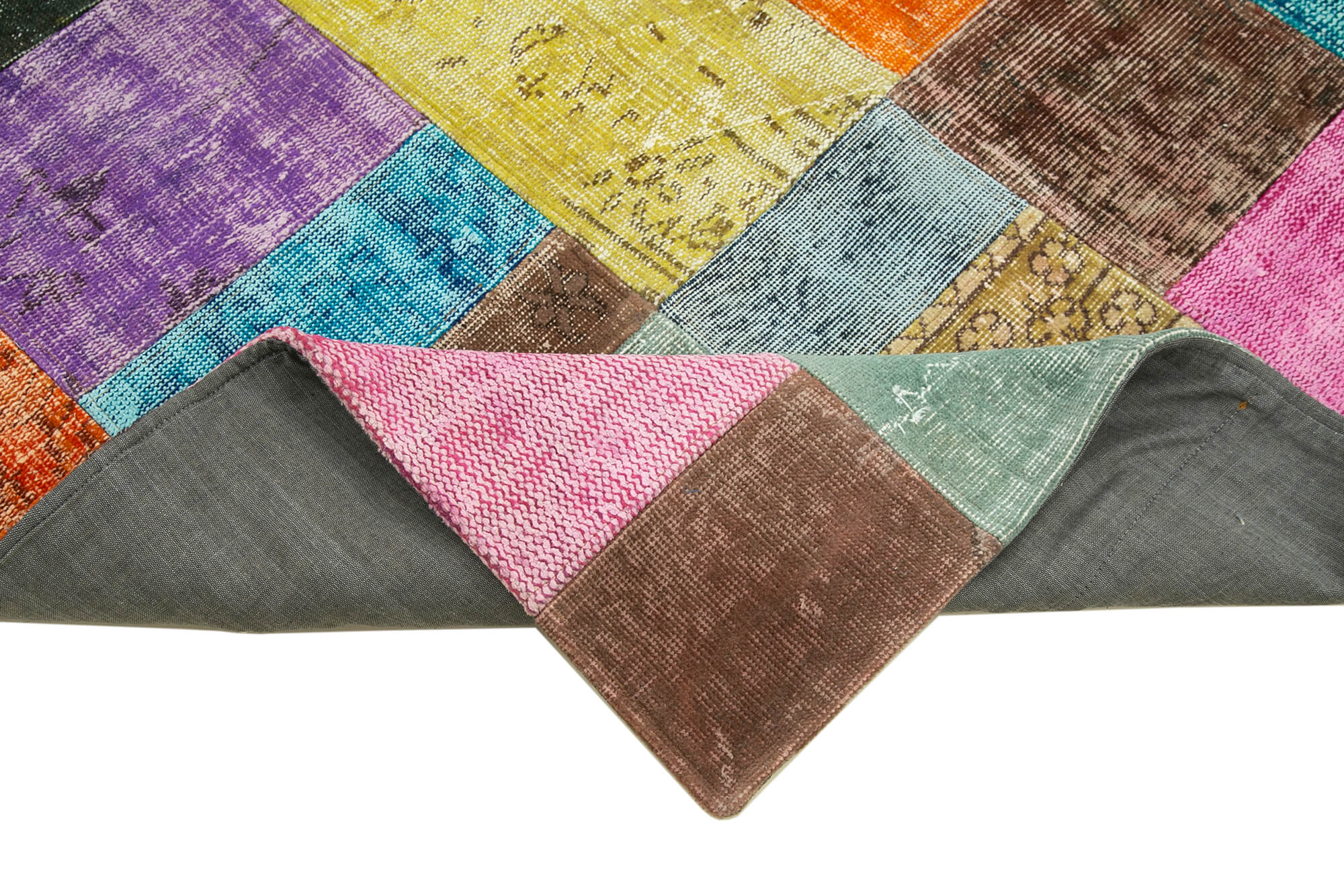 Handmade Area Rug - Blue Patchwork Rug With Wool Cotton Carpet 4'8''x6'8'' by Agacan