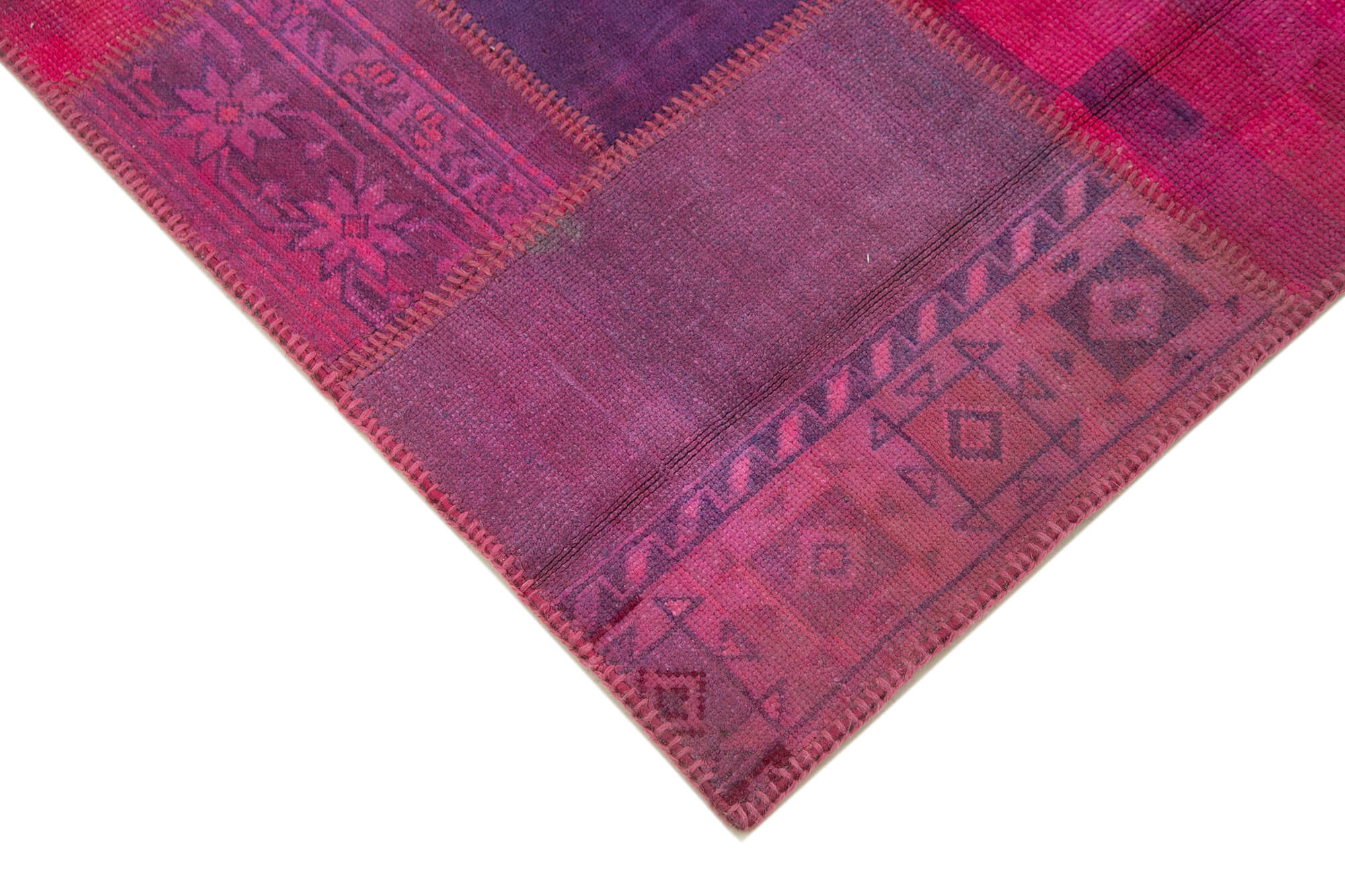 Handmade Patchwork Rug - Pink Cotton Wool Area Carpet 5'11''x7'9'' Bohemian Style