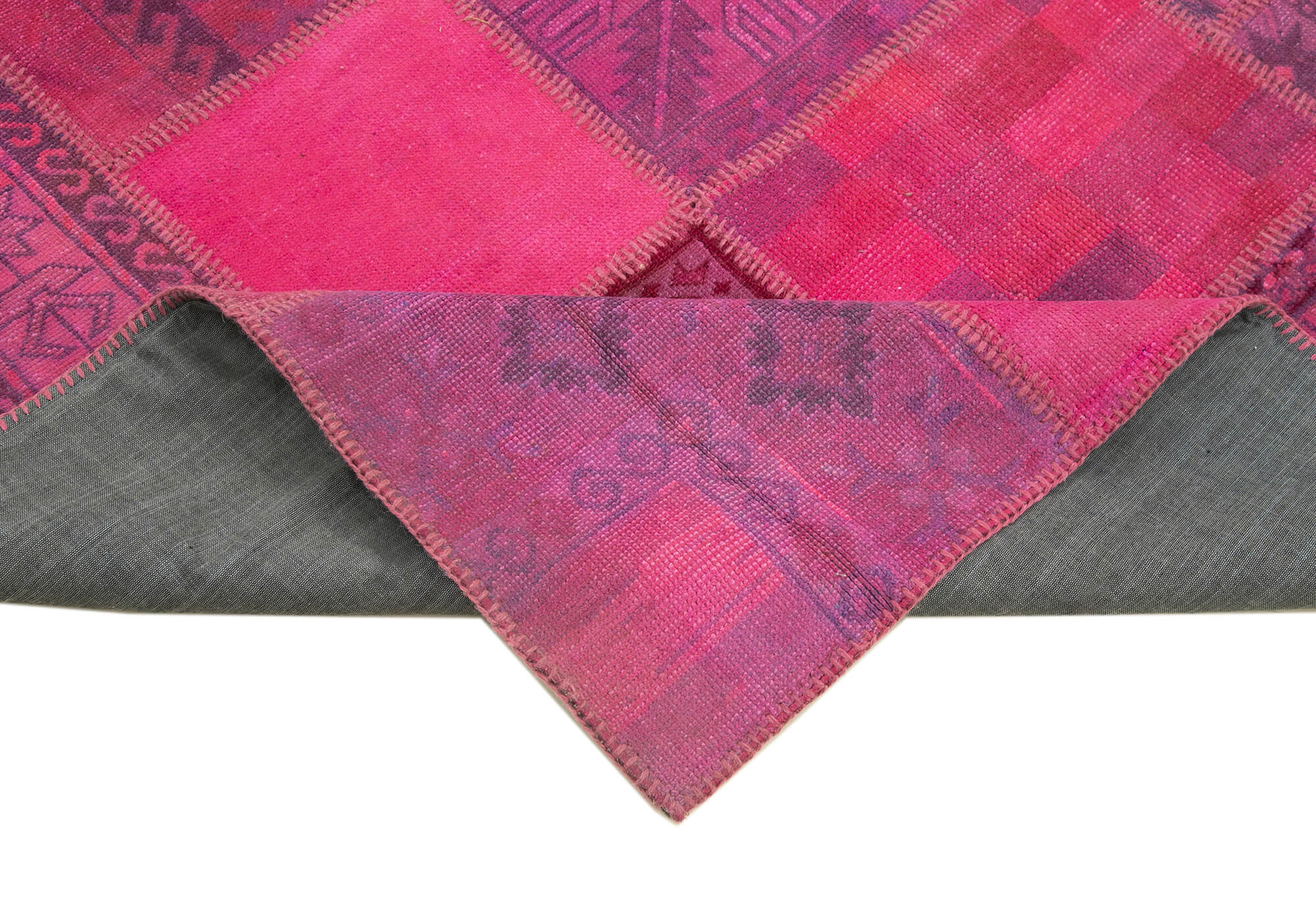 Handmade Patchwork Rug - Pink Cotton Wool Area Carpet 5'11''x7'9'' Bohemian Style