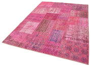 Handmade Patchwork Rug - Pink Patchwork Carpet Cotton Wool Vintage Area Rug 5'7''x7'10''