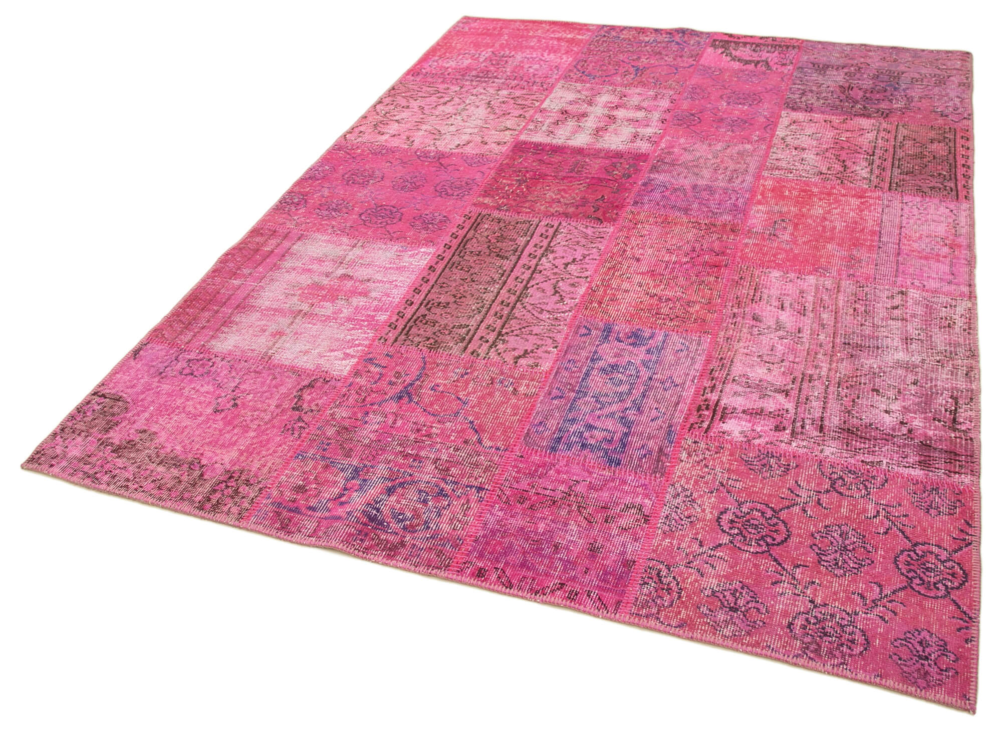 Handmade Patchwork Rug - Pink Patchwork Carpet Cotton Wool Vintage Area Rug 5'7''x7'10''