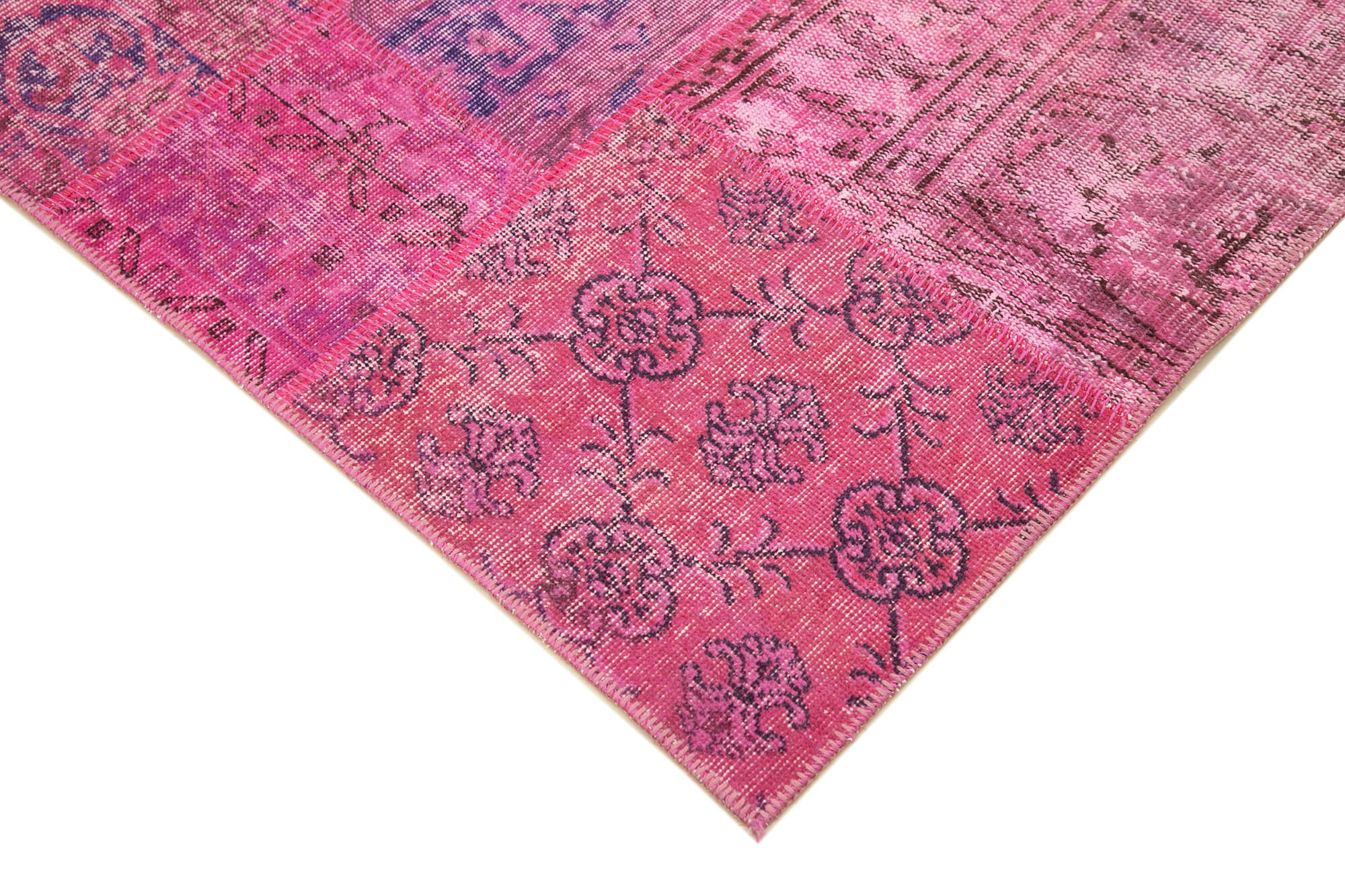 Handmade Patchwork Rug - Pink Patchwork Carpet Cotton Wool Vintage Area Rug 5'7''x7'10''