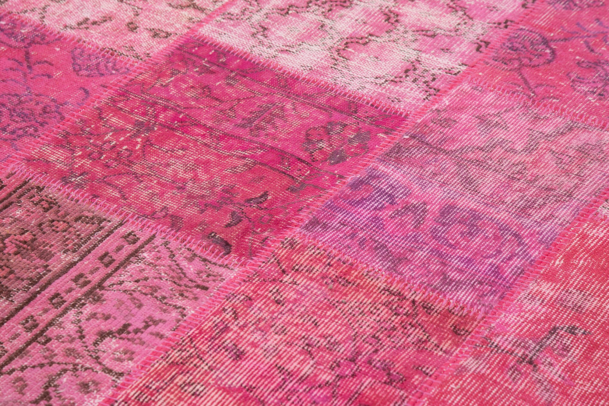 Handmade Patchwork Rug - Pink Patchwork Carpet Cotton Wool Vintage Area Rug 5'7''x7'10''
