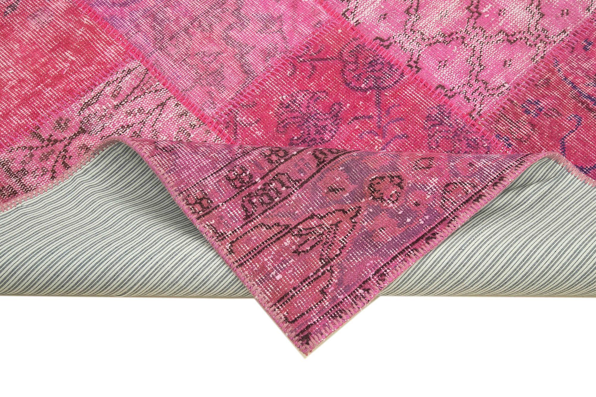 Handmade Patchwork Rug - Pink Patchwork Carpet Cotton Wool Vintage Area Rug 5'7''x7'10''