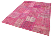 Handmade Patchwork Area Rug - Kirk Yama Pink Cotton Wool Rug 5'9''x7'11''