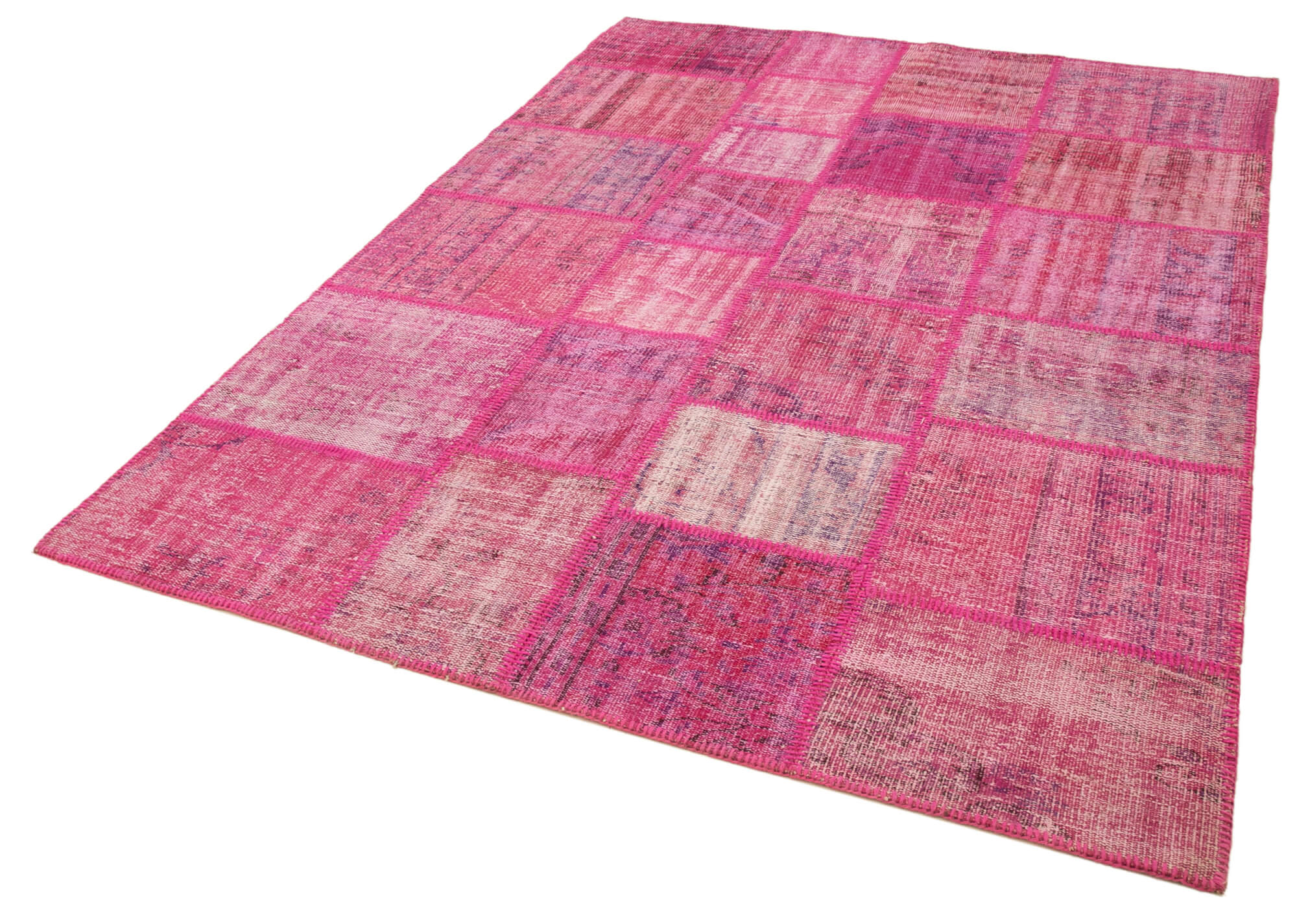 Handmade Patchwork Area Rug - Kirk Yama Pink Cotton Wool Rug 5'9''x7'11''