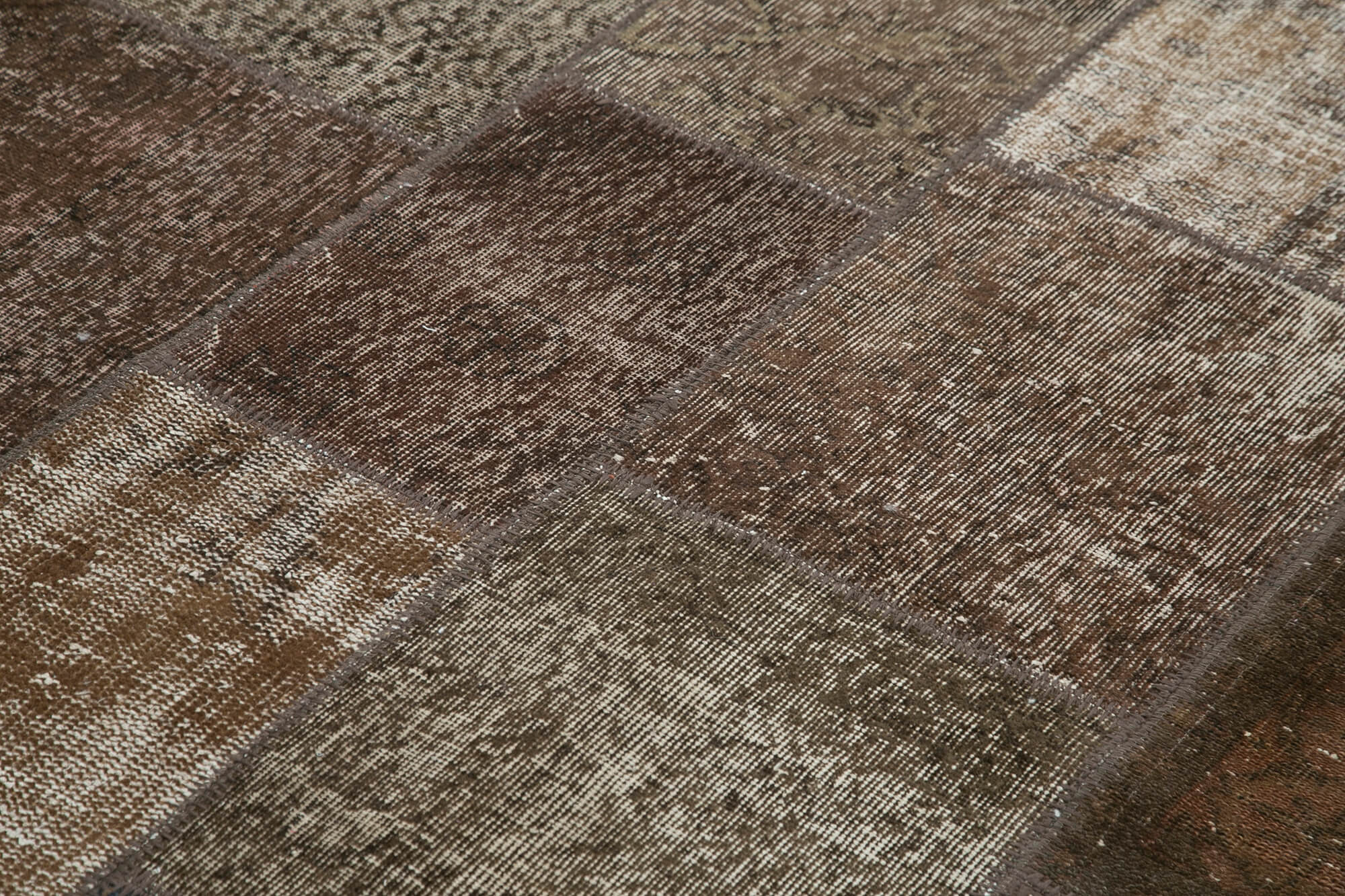 Handmade Area Rug - Kirk Yama Brown Patchwork Cotton Wool Carpet 5'7''x8'