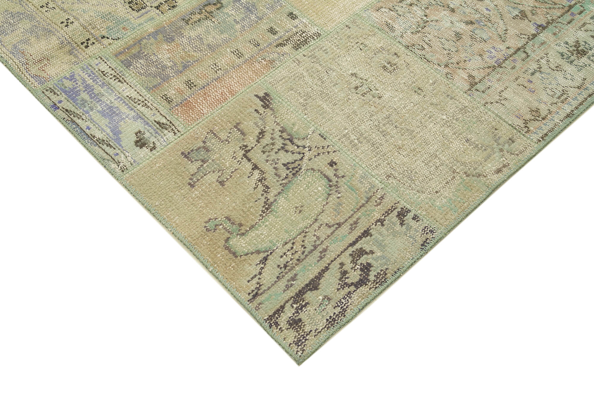 Handmade Area Rug – Beige Patchwork Cotton Wool Vintage Turkish Carpet 5'7''x8'