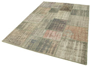 Handmade Patchwork Rug - Kirk Yama Grey Cotton Wool Vintage Area Rug 5'9''x7'11''